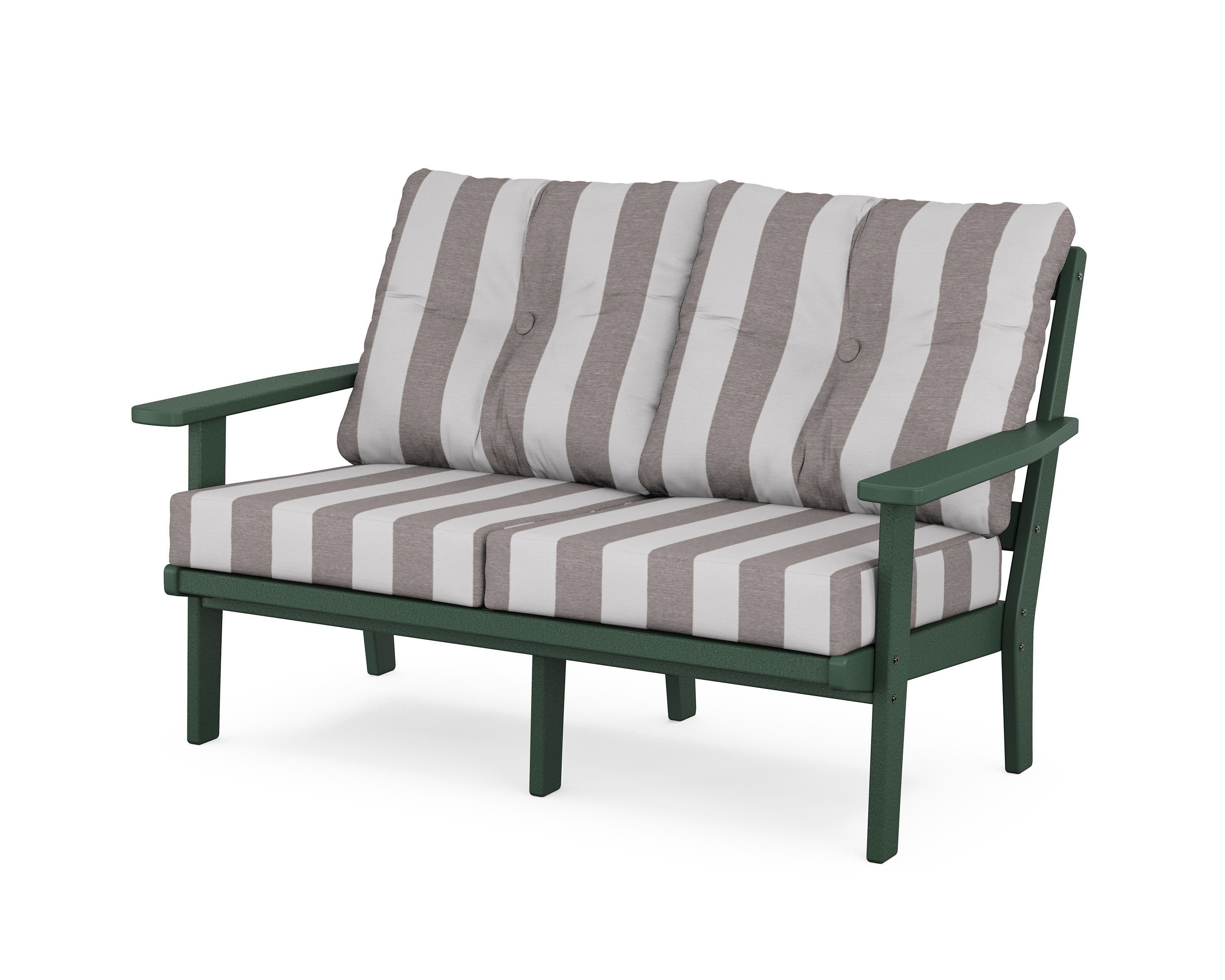 Oxford Deep SeatingLoveseat in Green / Cabana Stripe Grey Mist