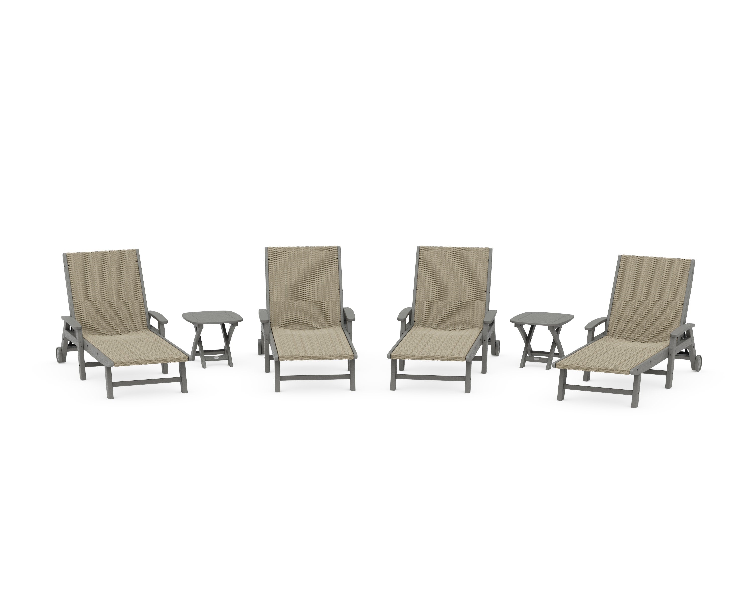 6- Piece Coastal Woven Chaise with Arms and Wheels Chaise Lounge Set