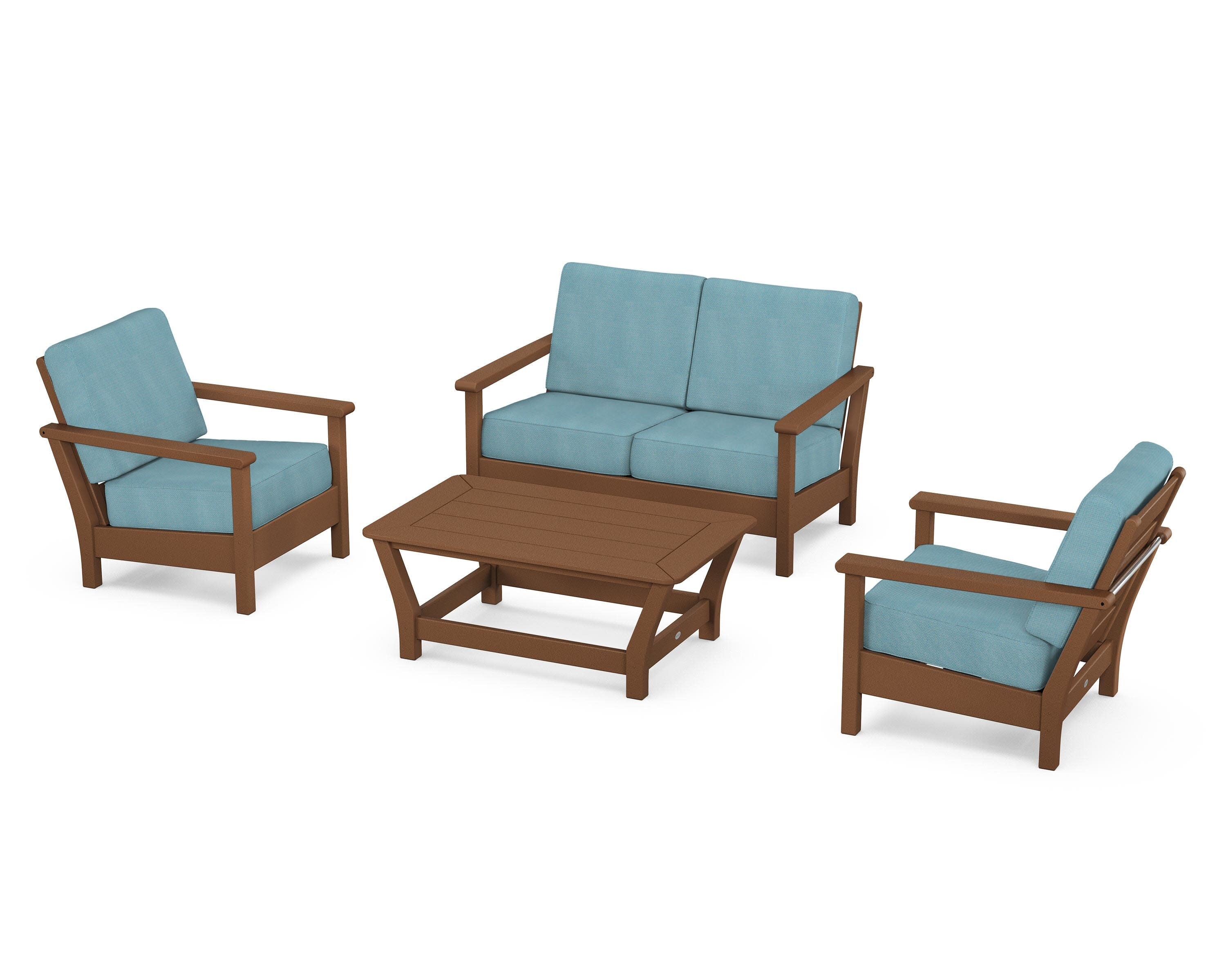 Harbour 4-Piece Deep Seating Set in Teak / Lattice Sky Blue