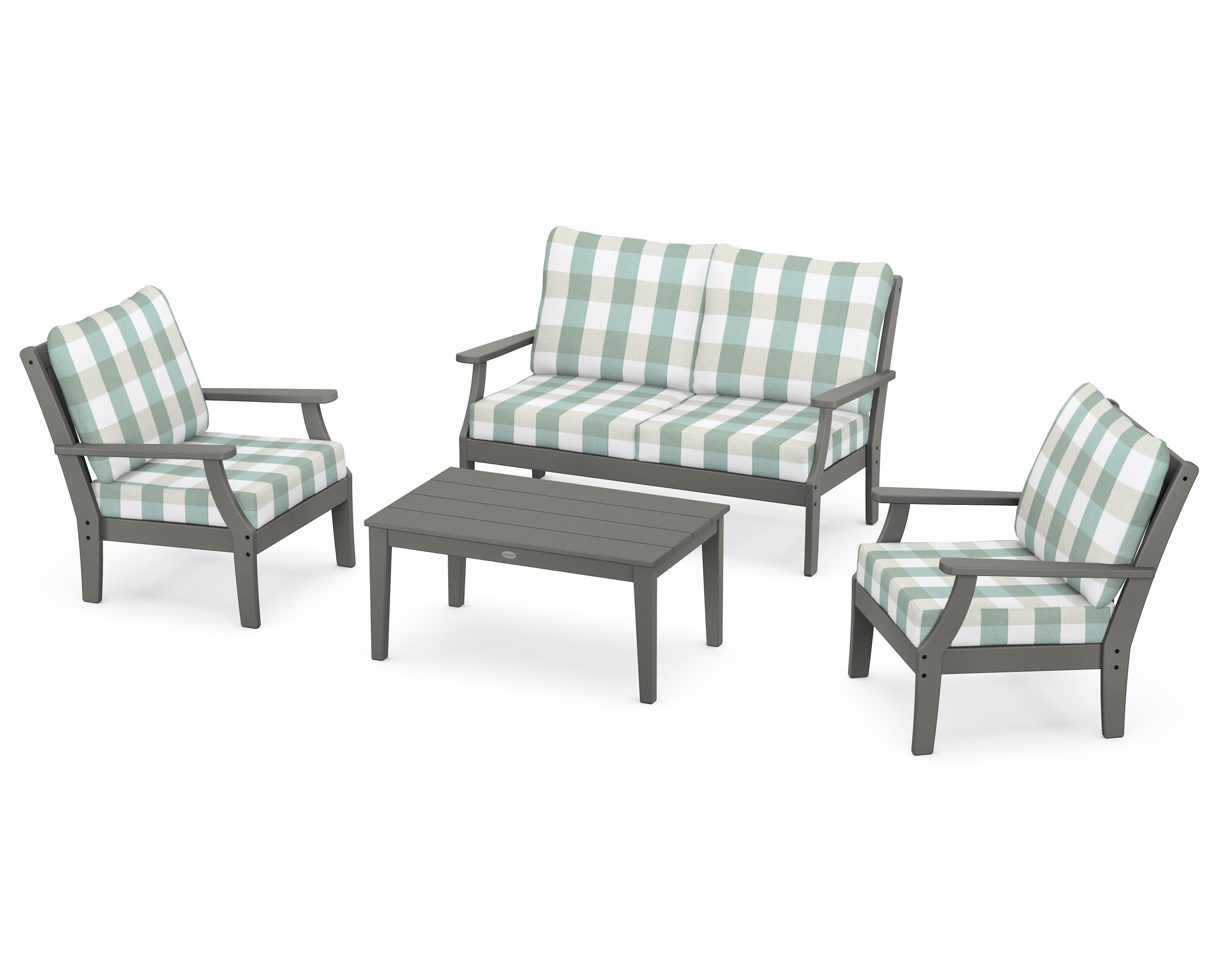 Braxton 4-Piece Deep Seating Chair Set in Slate Grey / Buffalo Plaid Glacier Spa