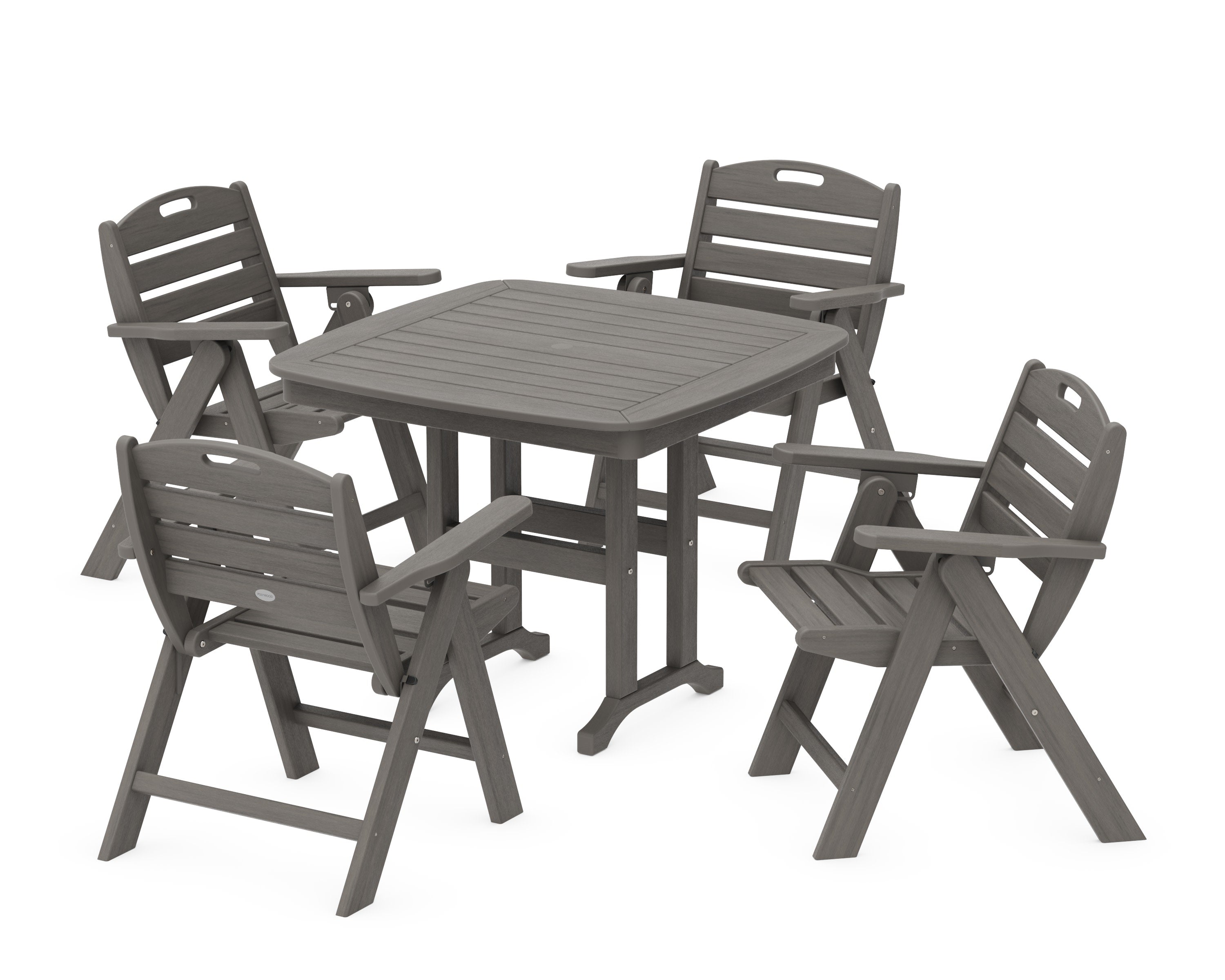 Nautical Folding Lowback Chair 5-Piece Dining Set in Driftwood