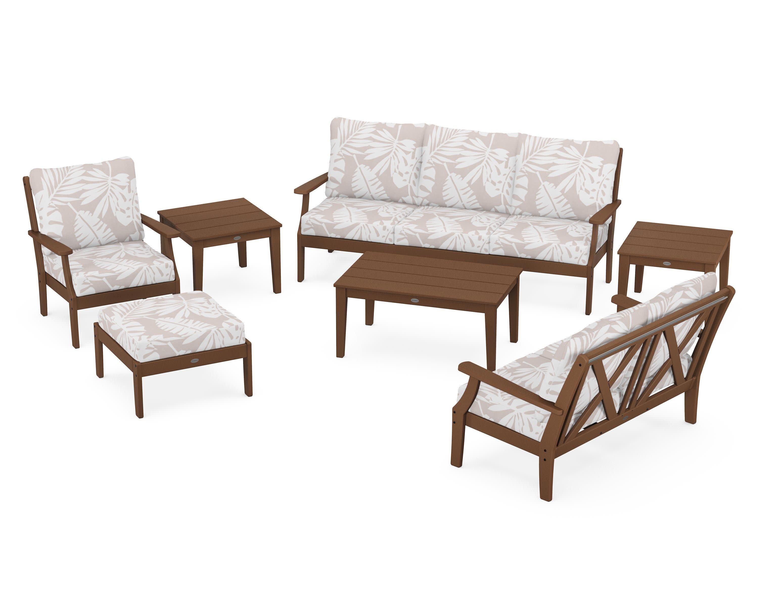 Braxton 7-Piece Deep Seating Set in Teak / Leaf Dune Burlap