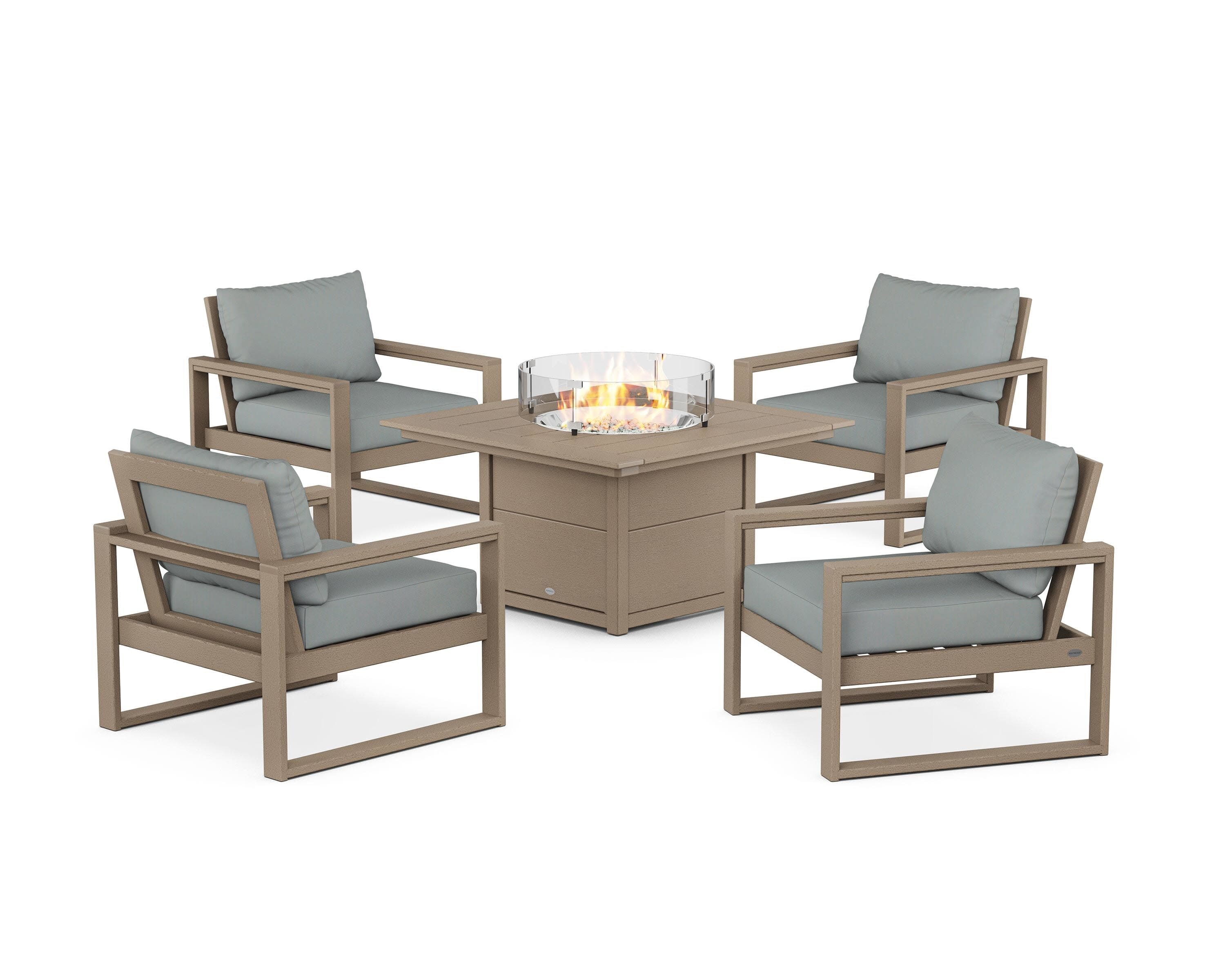 EDGE Sectional 5-Piece Deep Seating Set with Fire Pit Table in Vintage Sahara / Spa