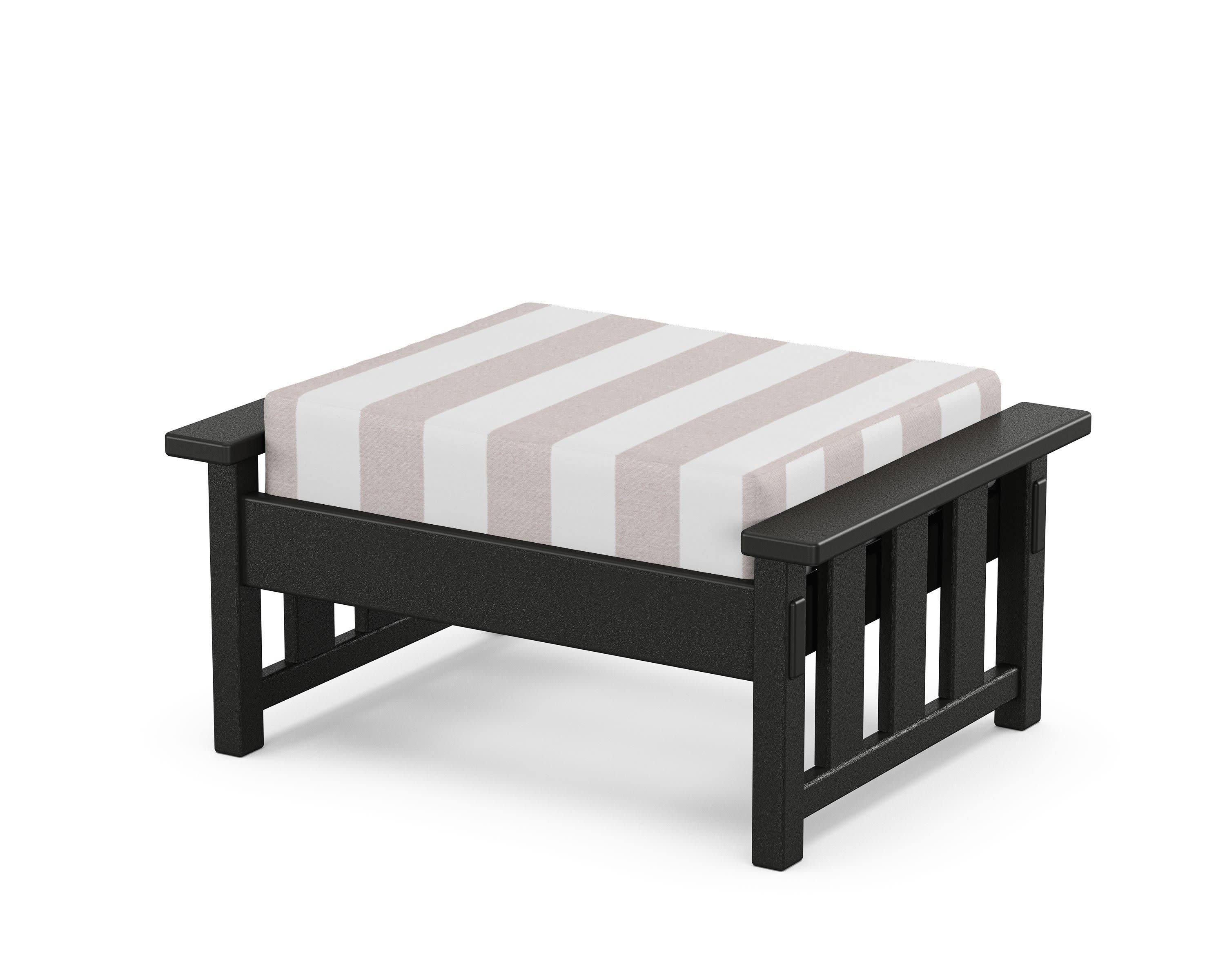 Acadia Deep Seating Ottoman in Black / Cabana Stripe Dune Burlap