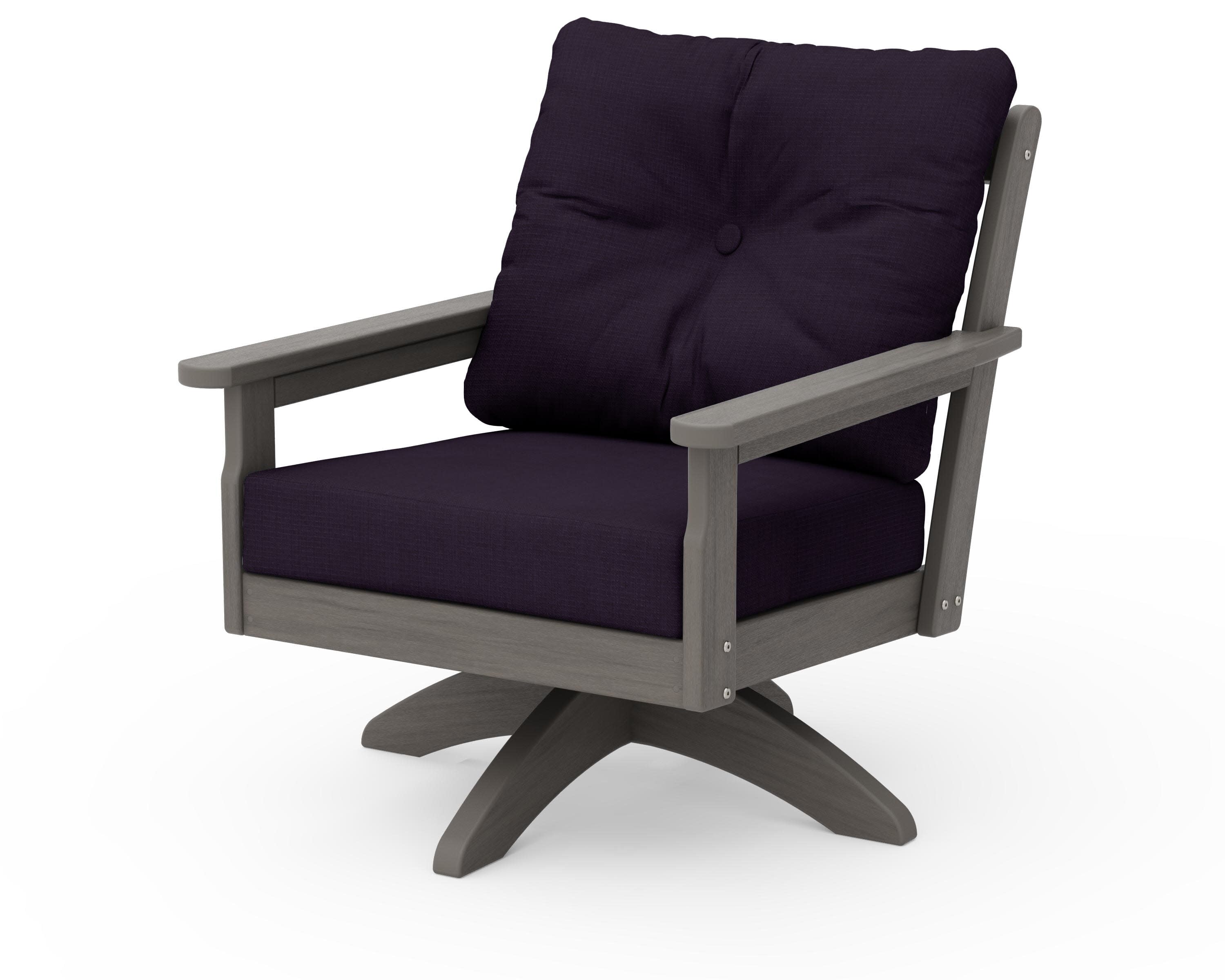 Vineyard Deep Seating Swivel Chair in Driftwood / Navy Linen