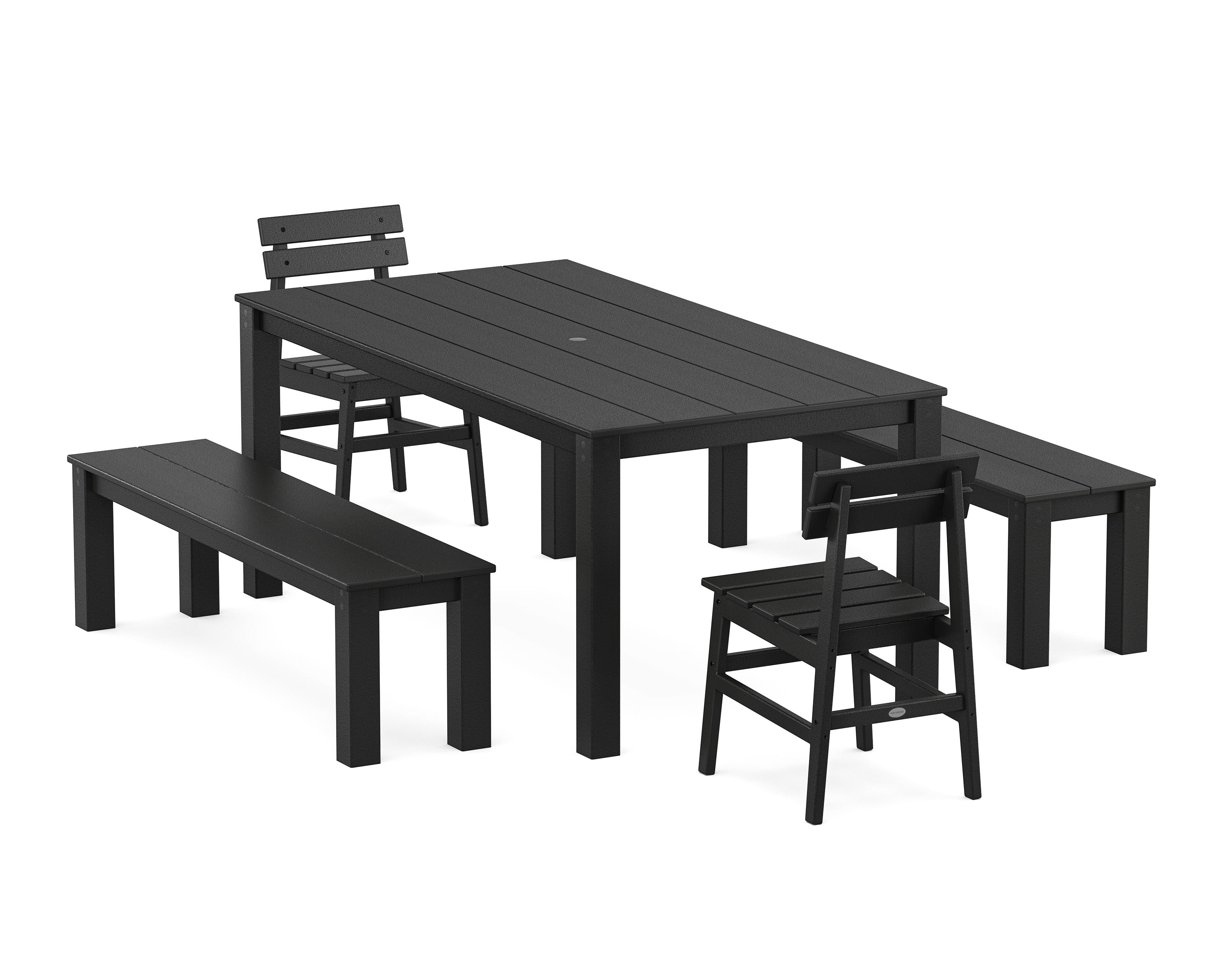 Modern Studio Plaza Chair 5-Piece Parsons Dining Set with Benches in Black