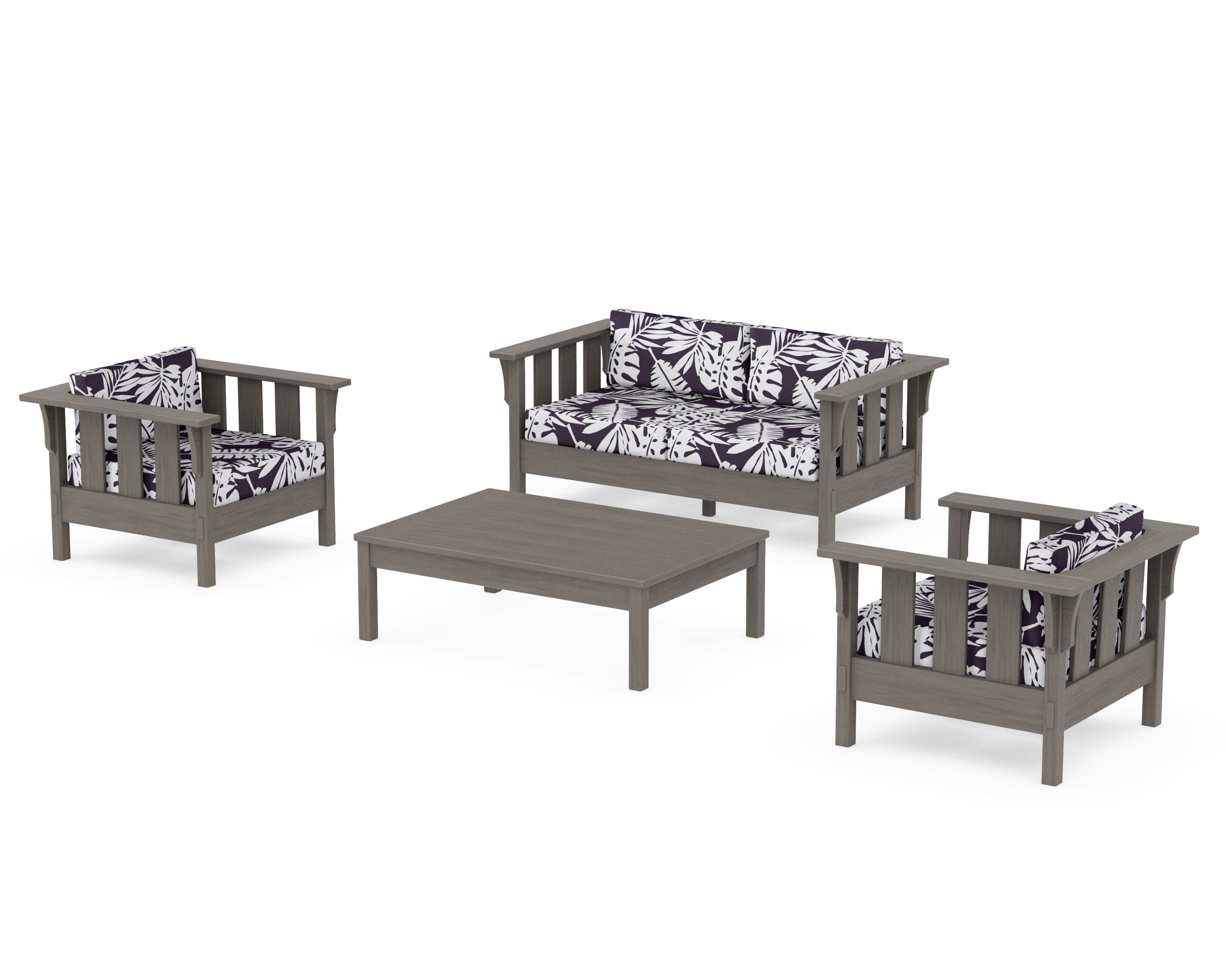 Acadia 4-Piece Deep Seating Set with Loveseat in Driftwood / Leaf Navy