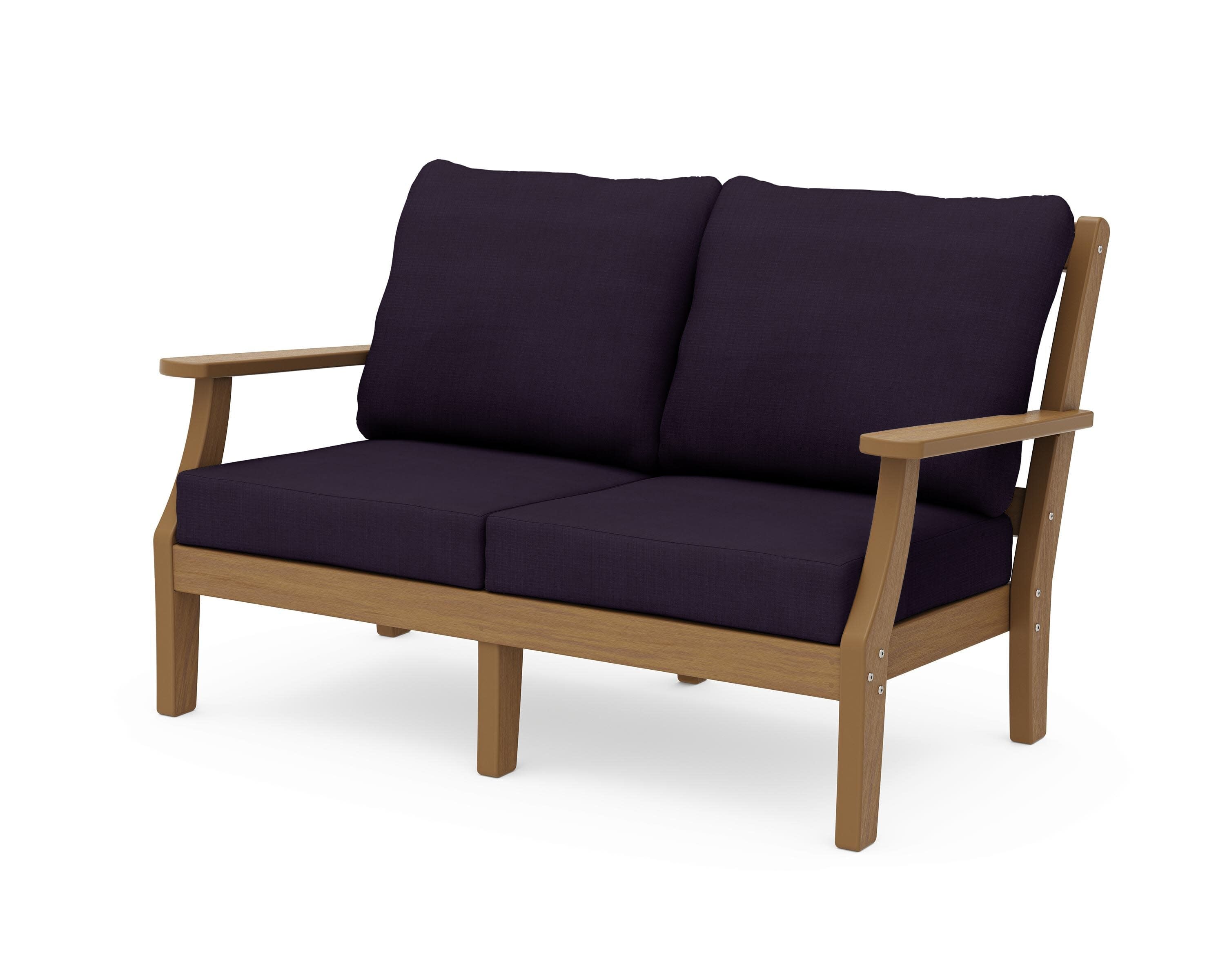 Chinoiserie Deep Seating Loveseat in Natural / Navy Linen