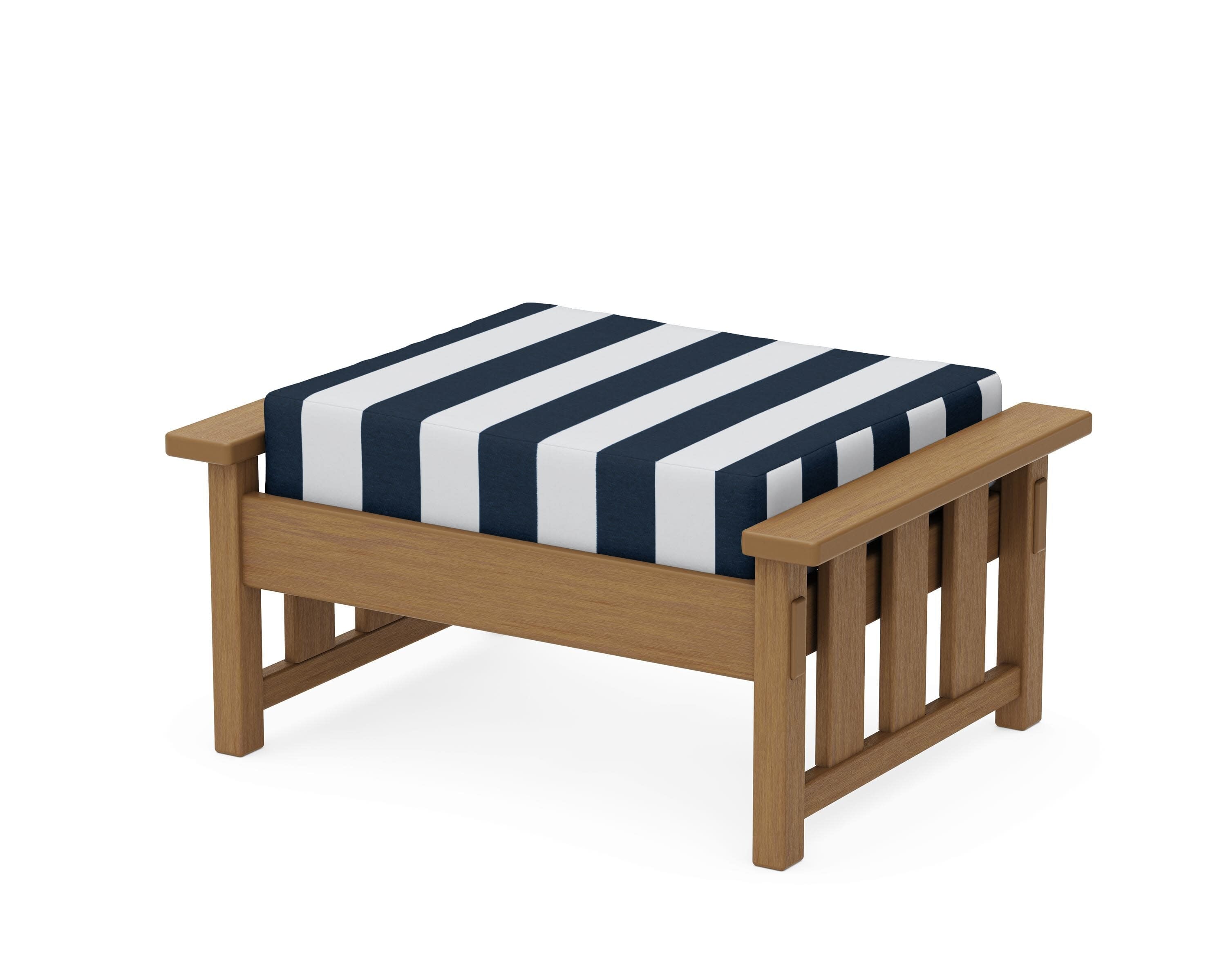 Acadia Deep Seating Ottoman in Natural / Cabana Stripe Marine Indigo