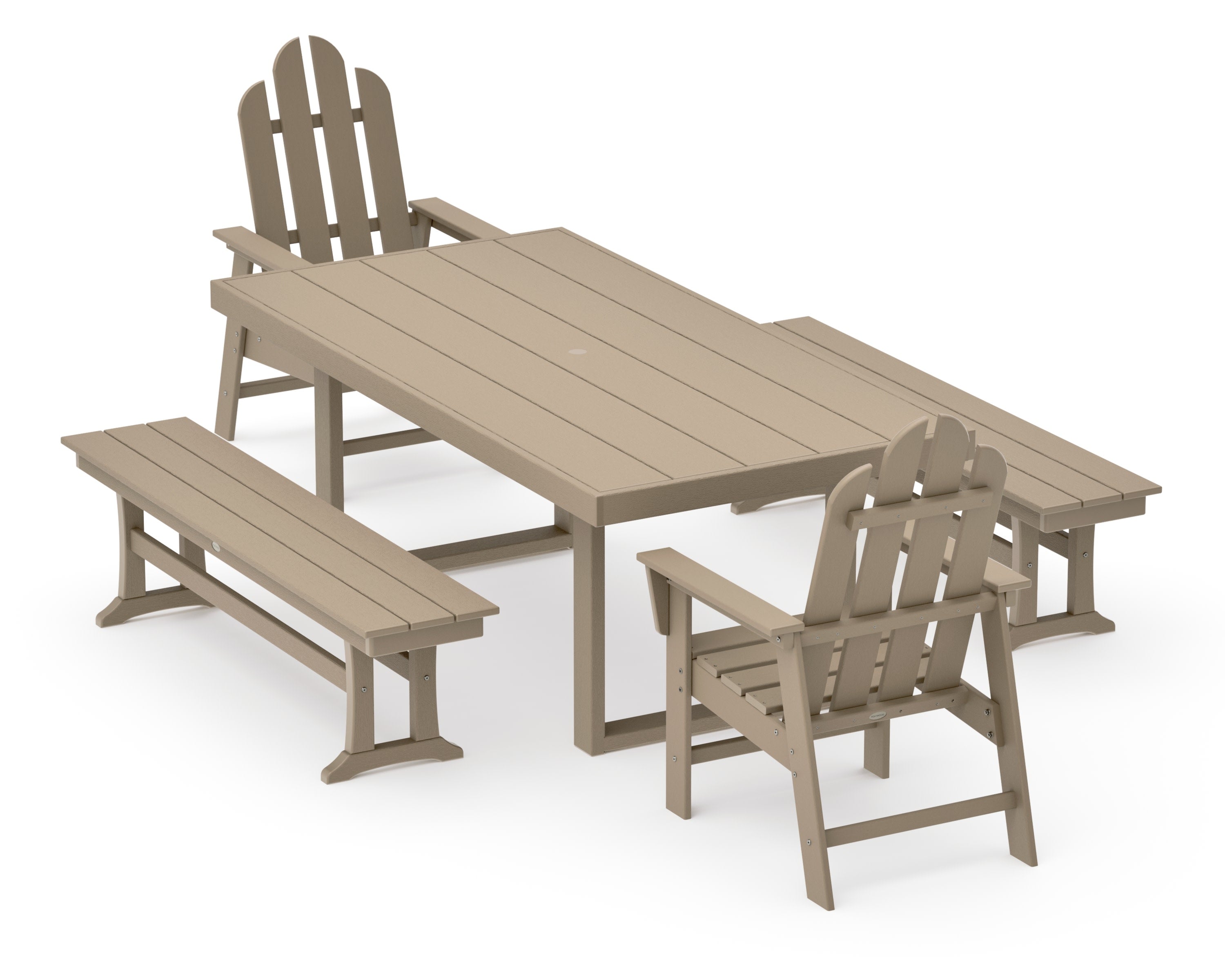 Long Island 5-Piece Dining Set with Benches in Vintage Sahara