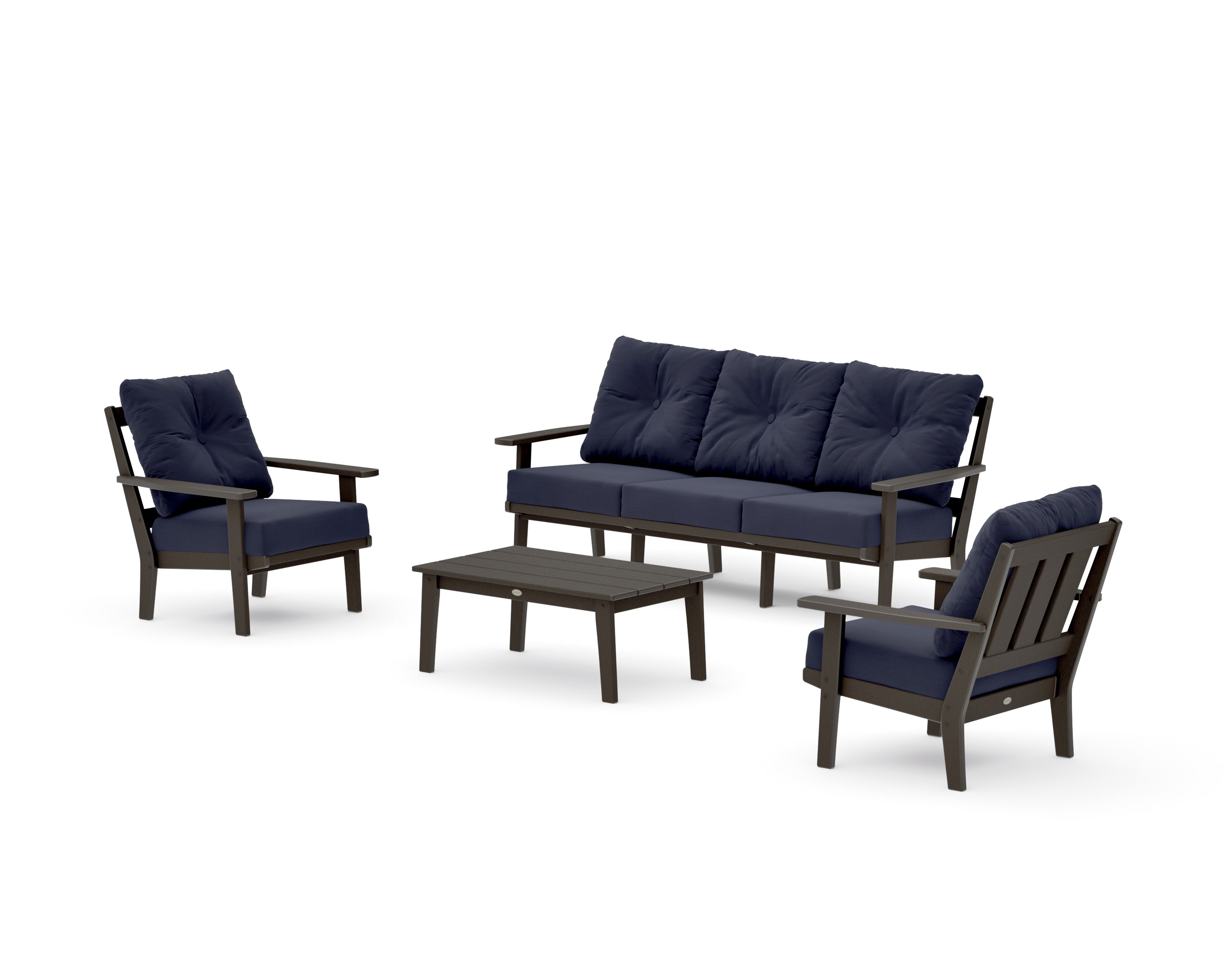 Oxford 4-Piece Deep Seating Set with Sofa in Vintage Coffee / Navy Linen