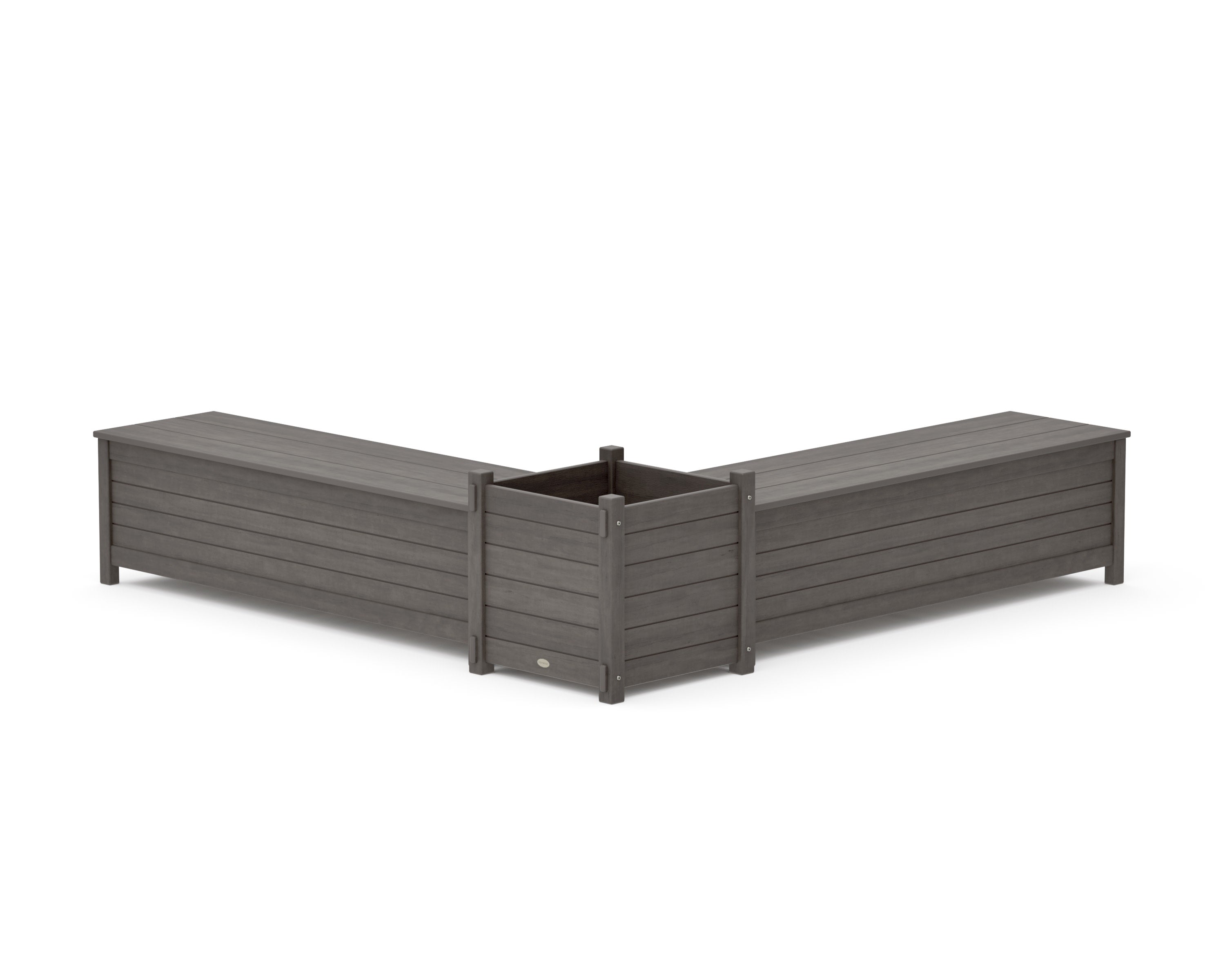 60" Nautical L- Shaped Planter Storage Bench Set- Large in Driftwood