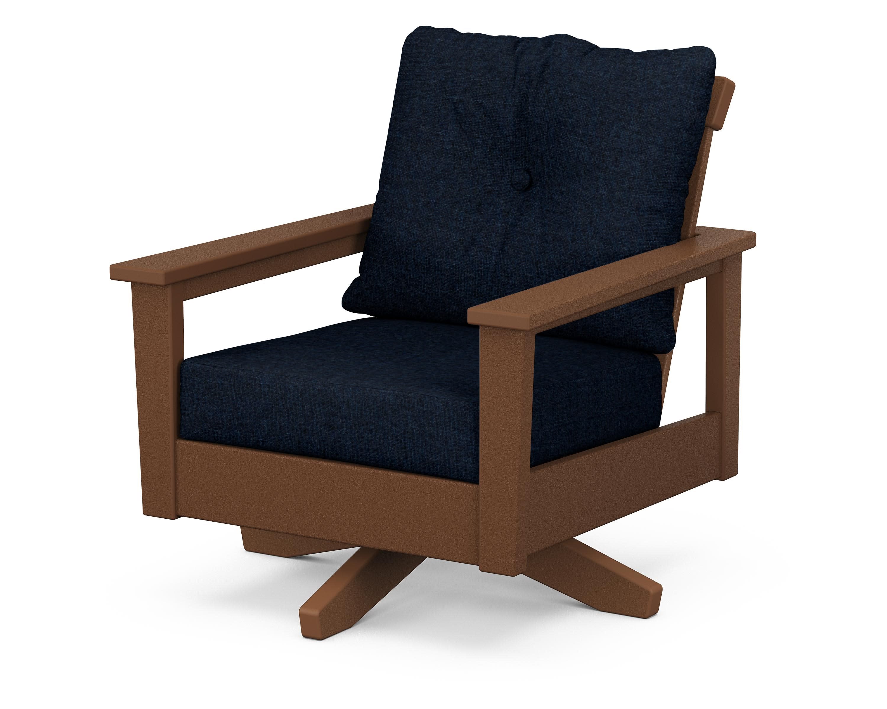 Prescott Deep Seating Swivel Chair in Teak / Marine Indigo