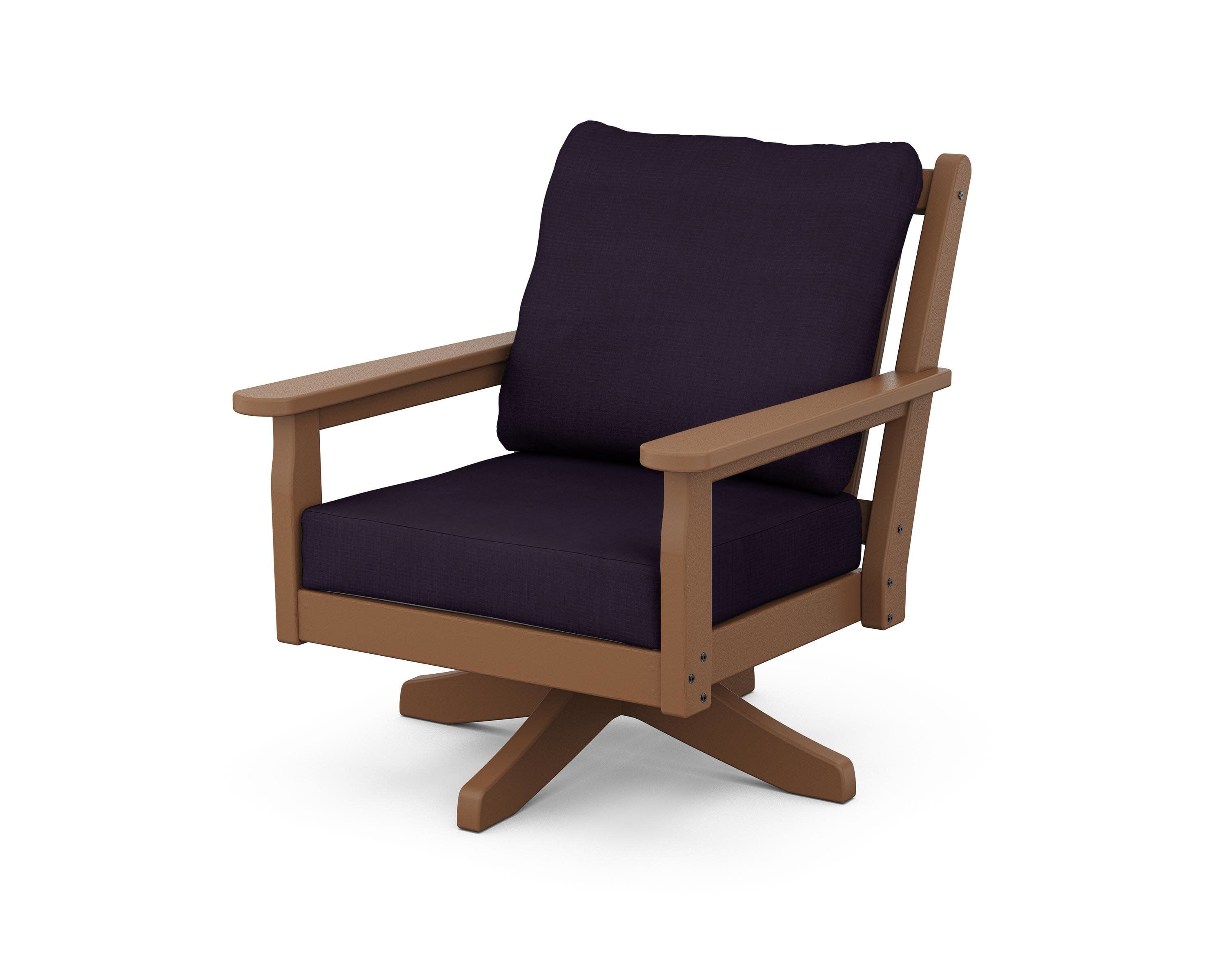 Chippendale Deep Seating Swivel Chair in Teak / Navy Linen