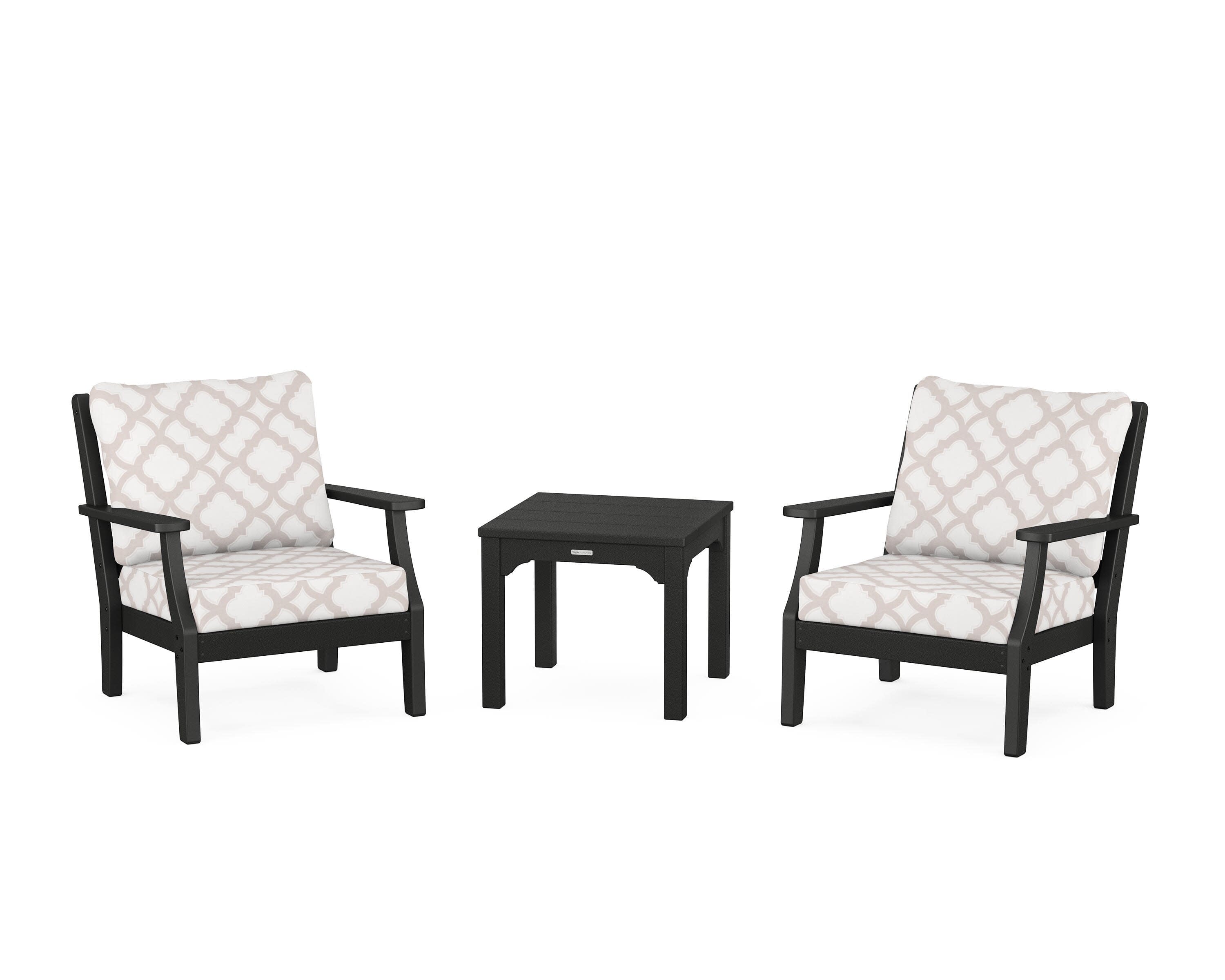Chinoiserie 3-Piece Deep Seating Set in Black / Trellis Dune Burlap