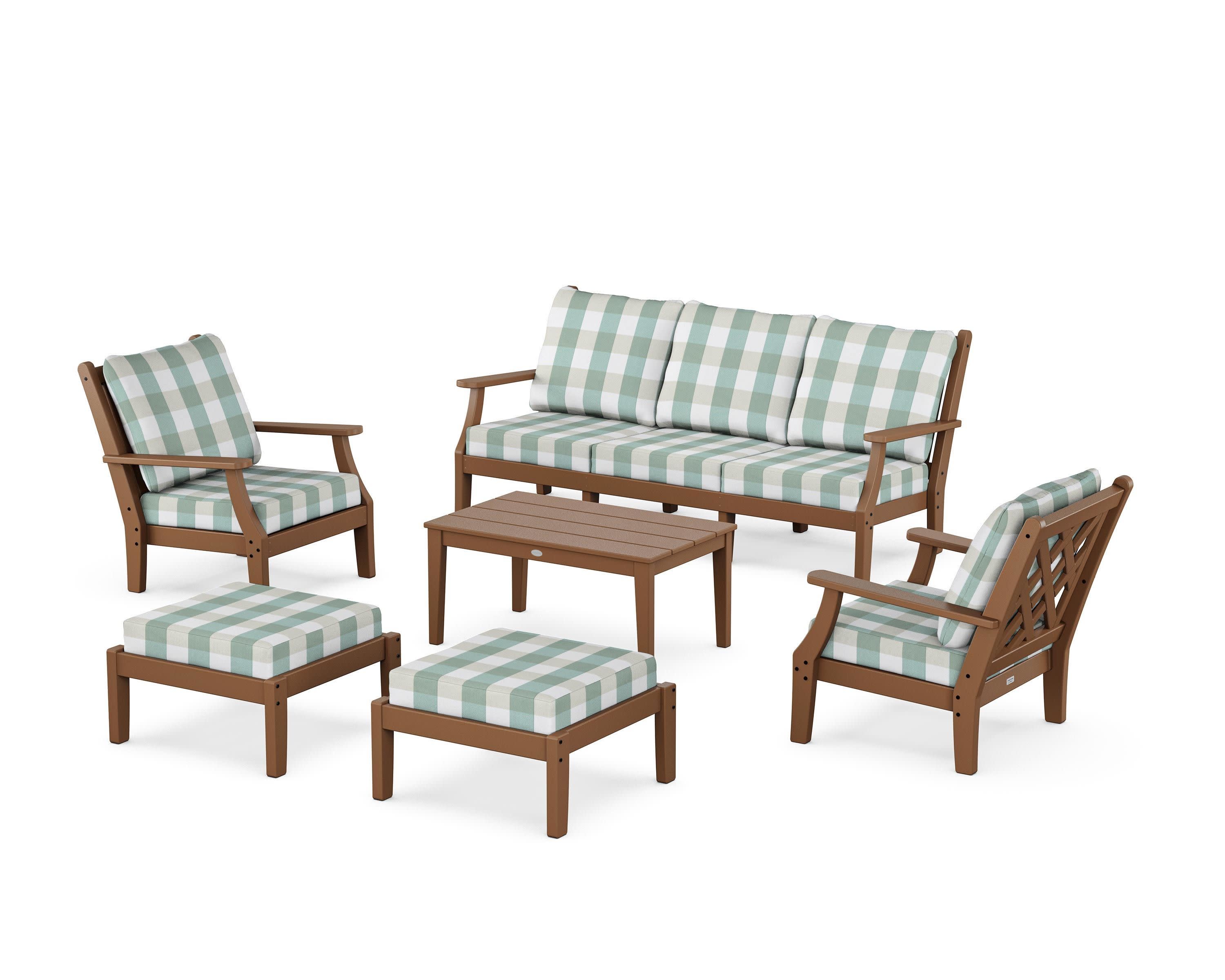 Wovendale 6-Piece Lounge Sofa Set in Teak / Buffalo Plaid Glacier Spa
