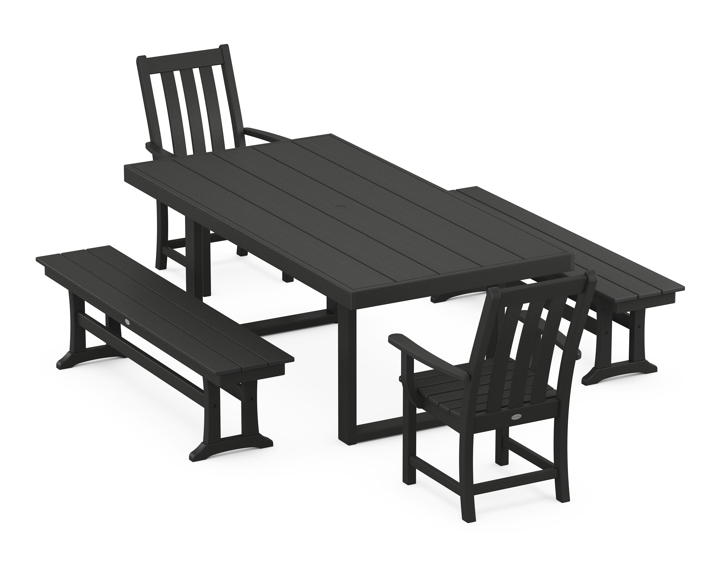 Vineyard 5-Piece Dining Set with Benches in Black
