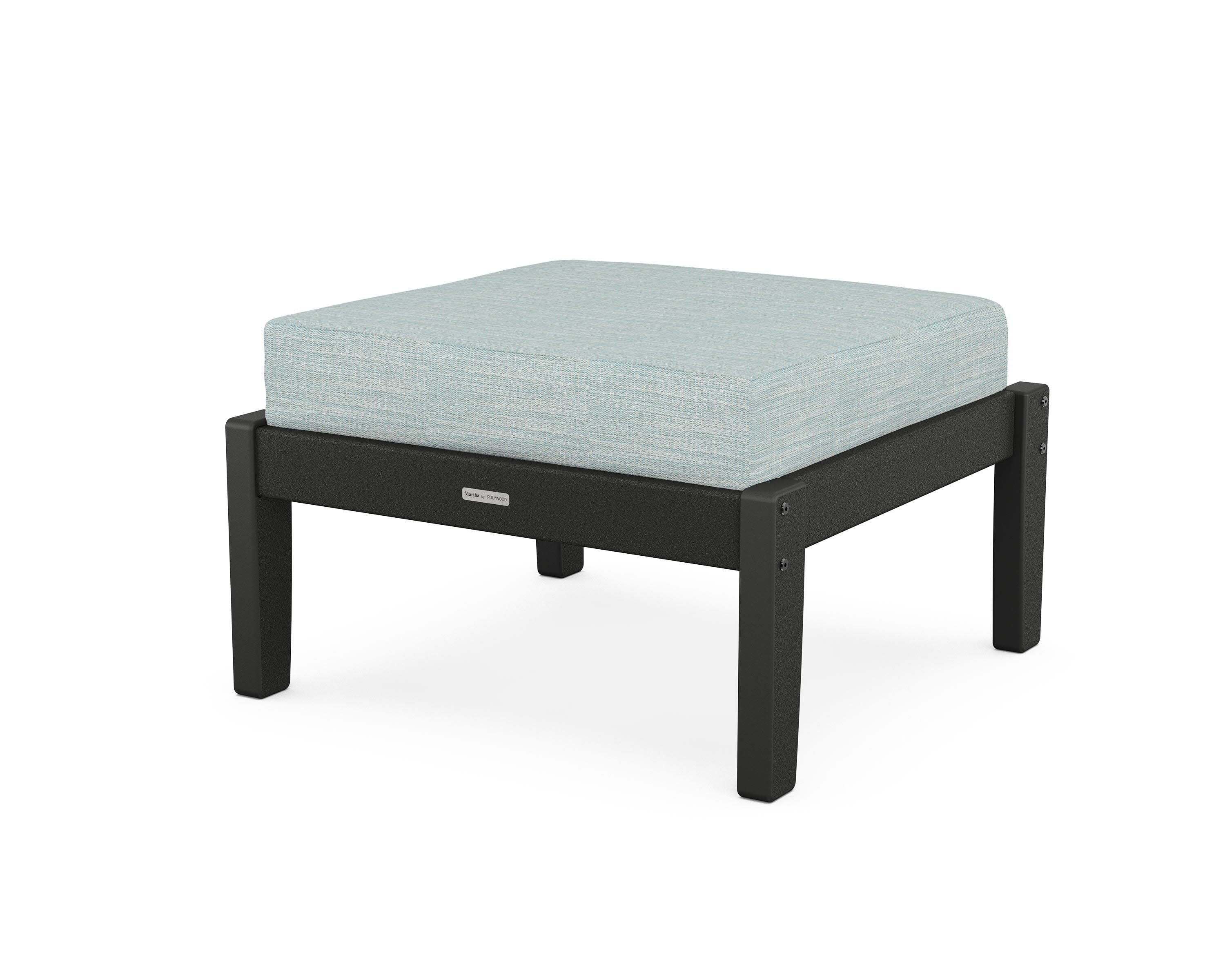Chinoiserie Deep Seating Ottoman in Black / Soothe Mist