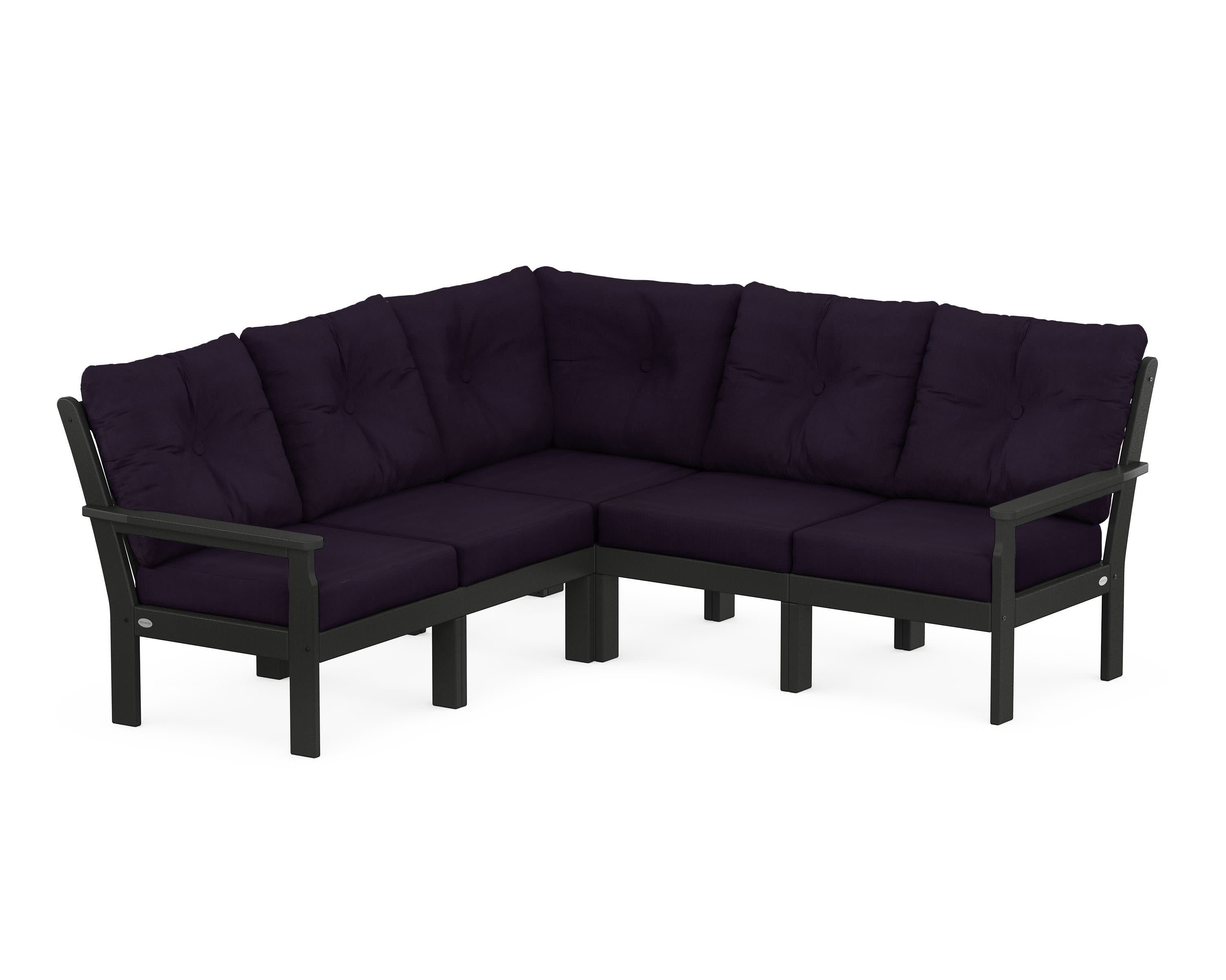Vineyard 5-Piece Sectional in Black / Navy Linen