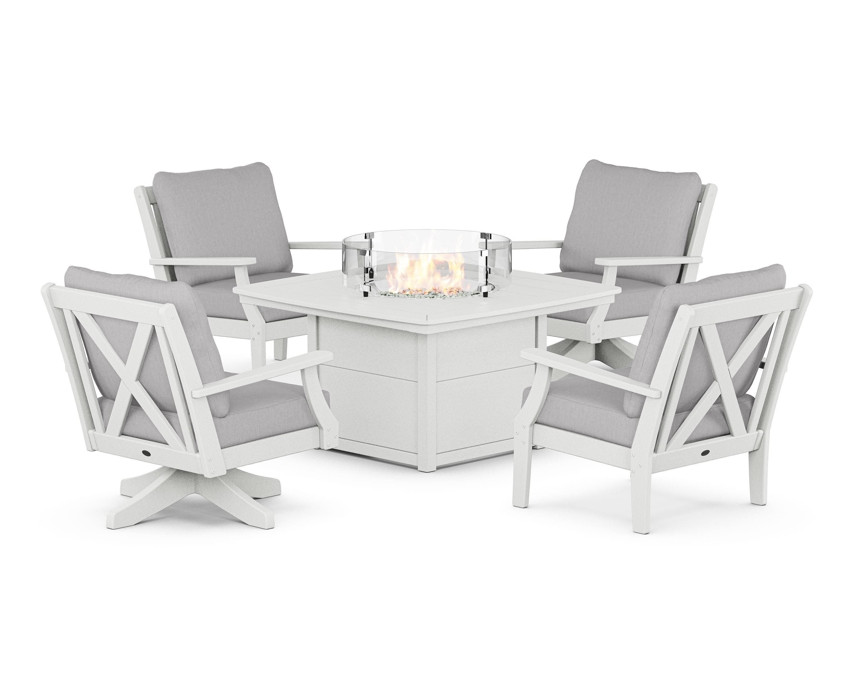 Braxton 5-Piece Deep Seating Set with Fire Table in Vintage White / Granite