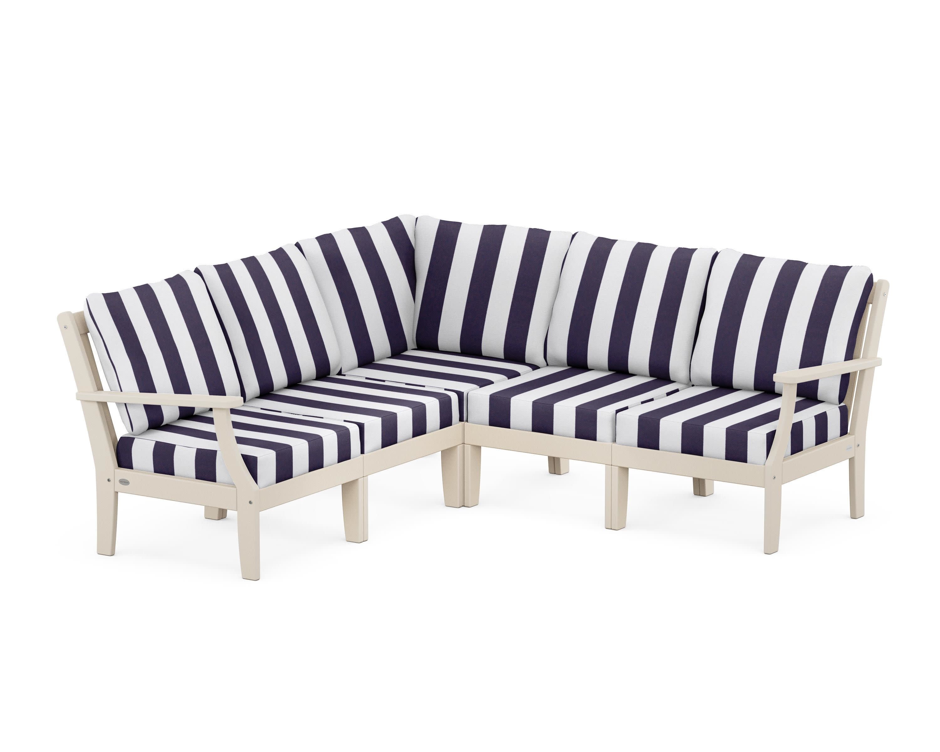 Braxton Modular 5-Piece Deep Seating Set in Sand / Cabana Stripe Navy