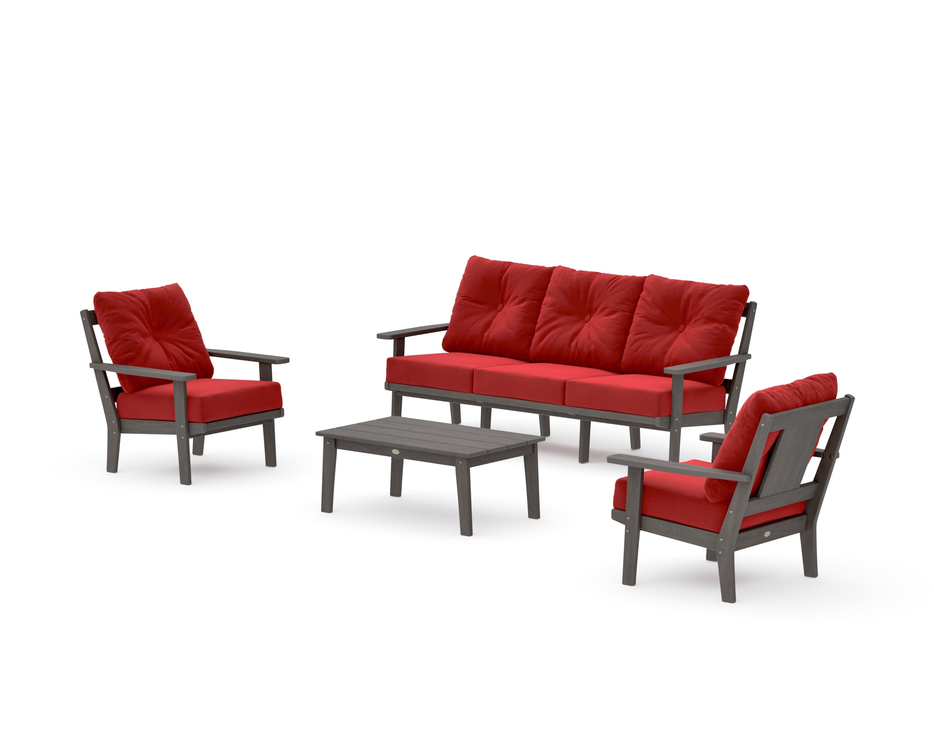 Prairie 4-Piece Deep Seating Set with Sofa in Driftwood / Crimson Linen