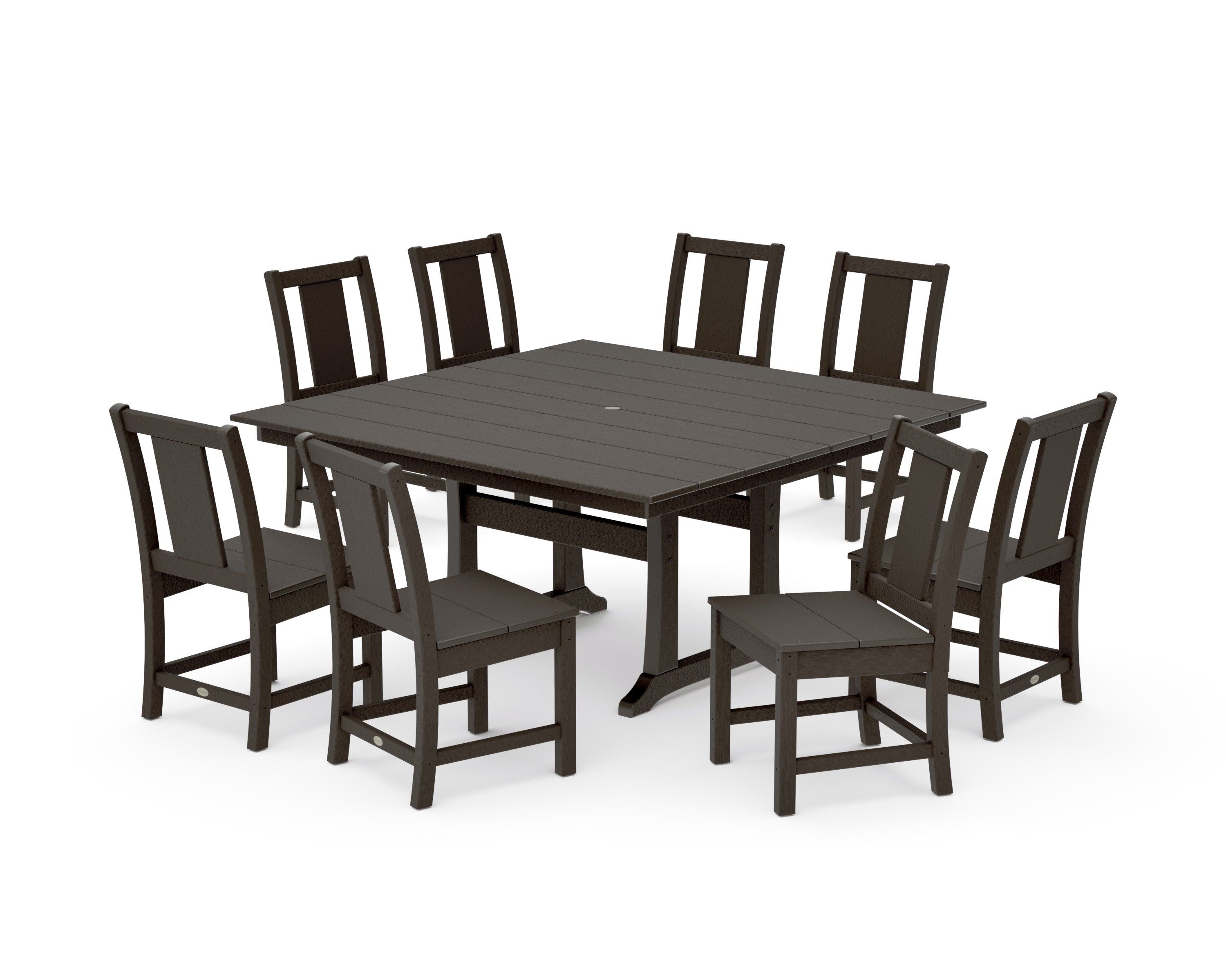 Prairie Side Chair 9-Piece Square Farmhouse Dining Set with Trestle Legs in Vintage Coffee