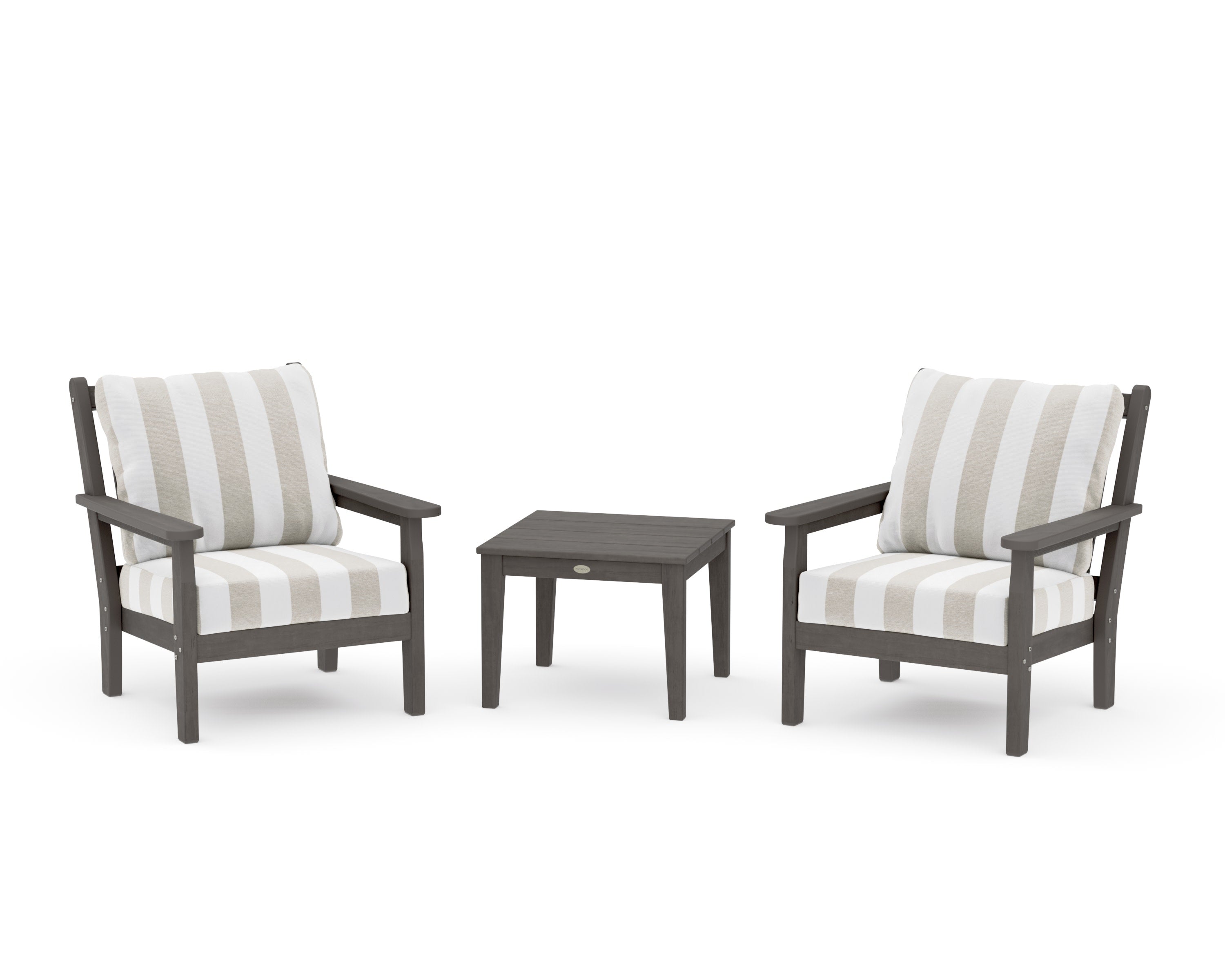 Chippendale 3-Piece Deep Seating Set in Driftwood / Cabana Stripe Dune Burlap