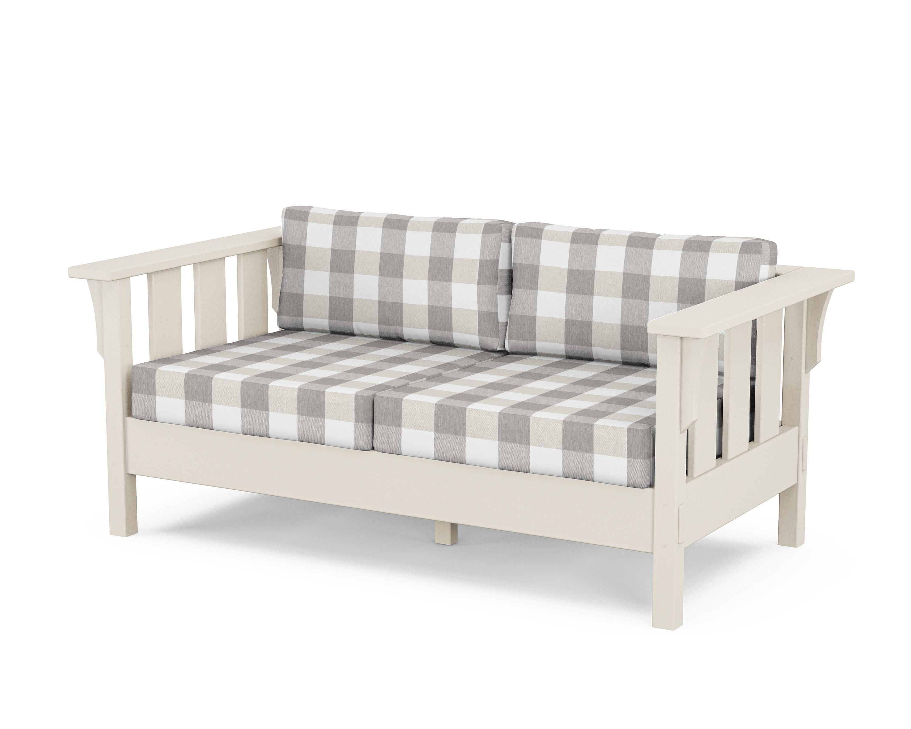 Acadia Deep Seating Loveseat in Sand / Buffalo Plaid Grey Mist