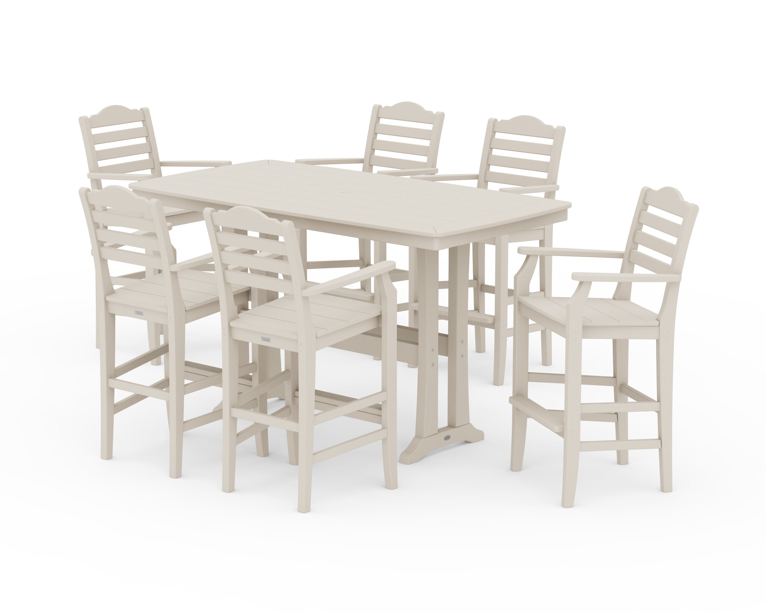 Savannah Arm Chair 7-Piece Bar Set with Trestle Legs in Sand