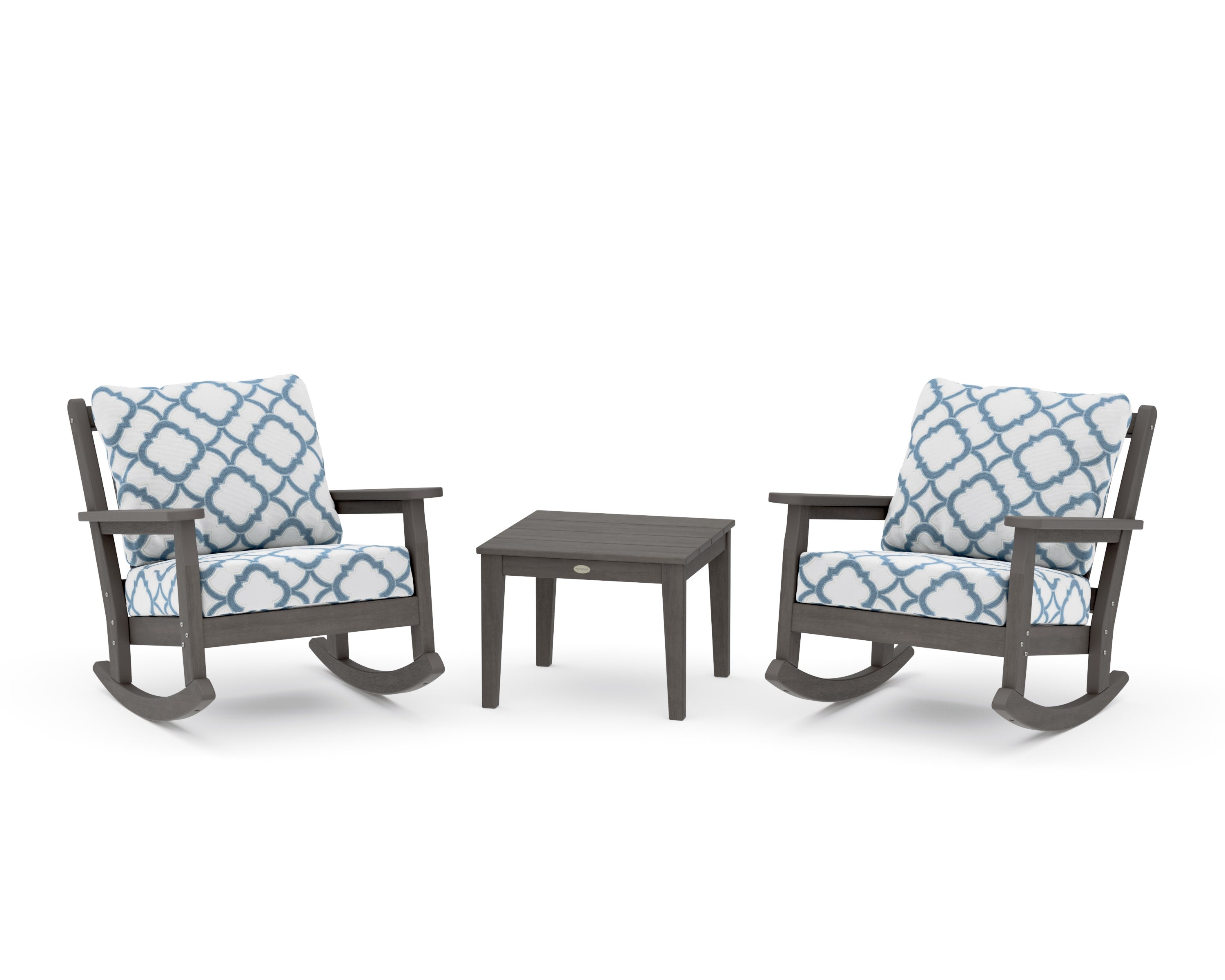 Chippendale 3-Piece Deep Seating Rocker Set in Driftwood / Trellis Sky Blue