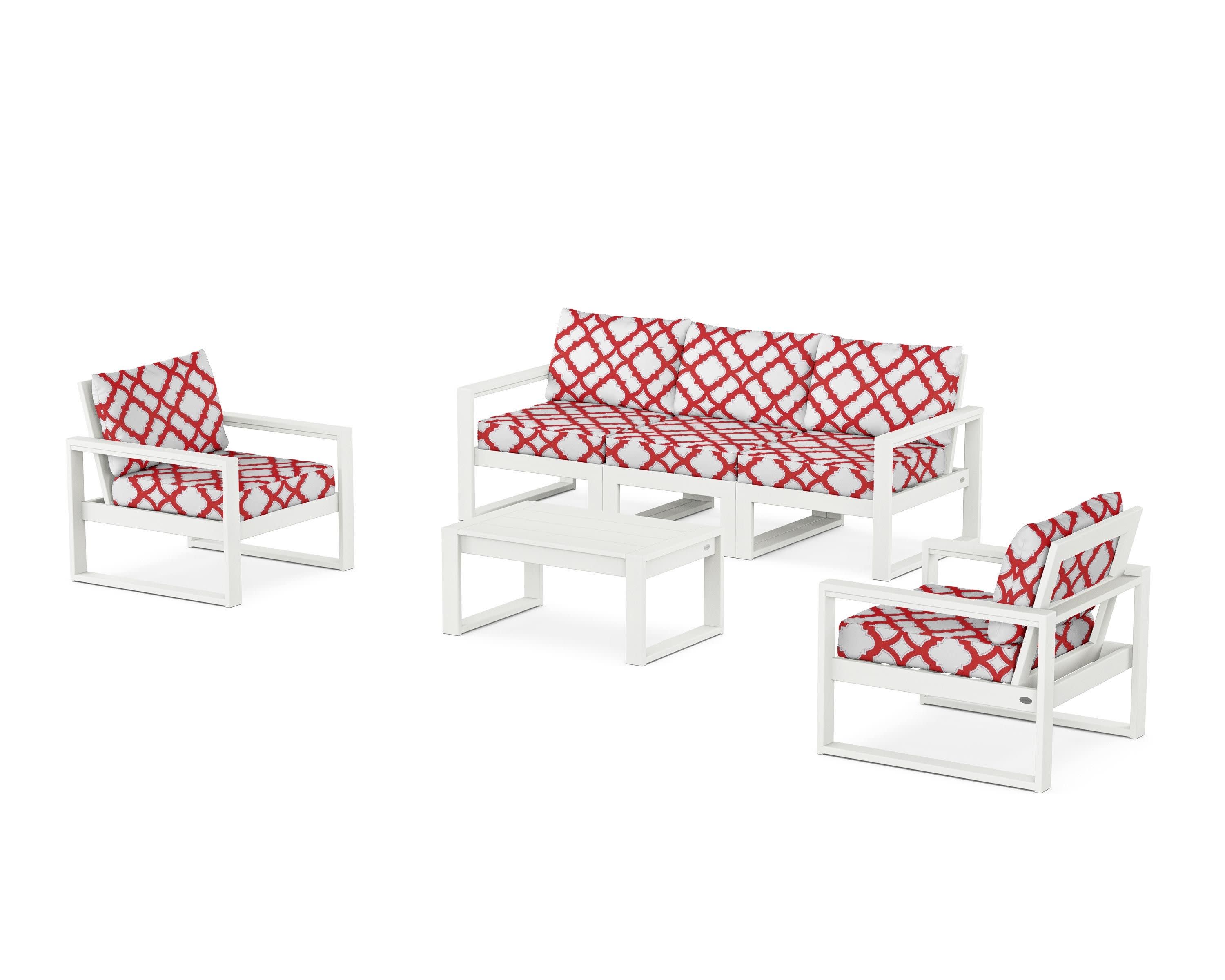 EDGE Sectional 4-Piece Deep Seating Set with Sofa in Vintage White / Trellis Crimson