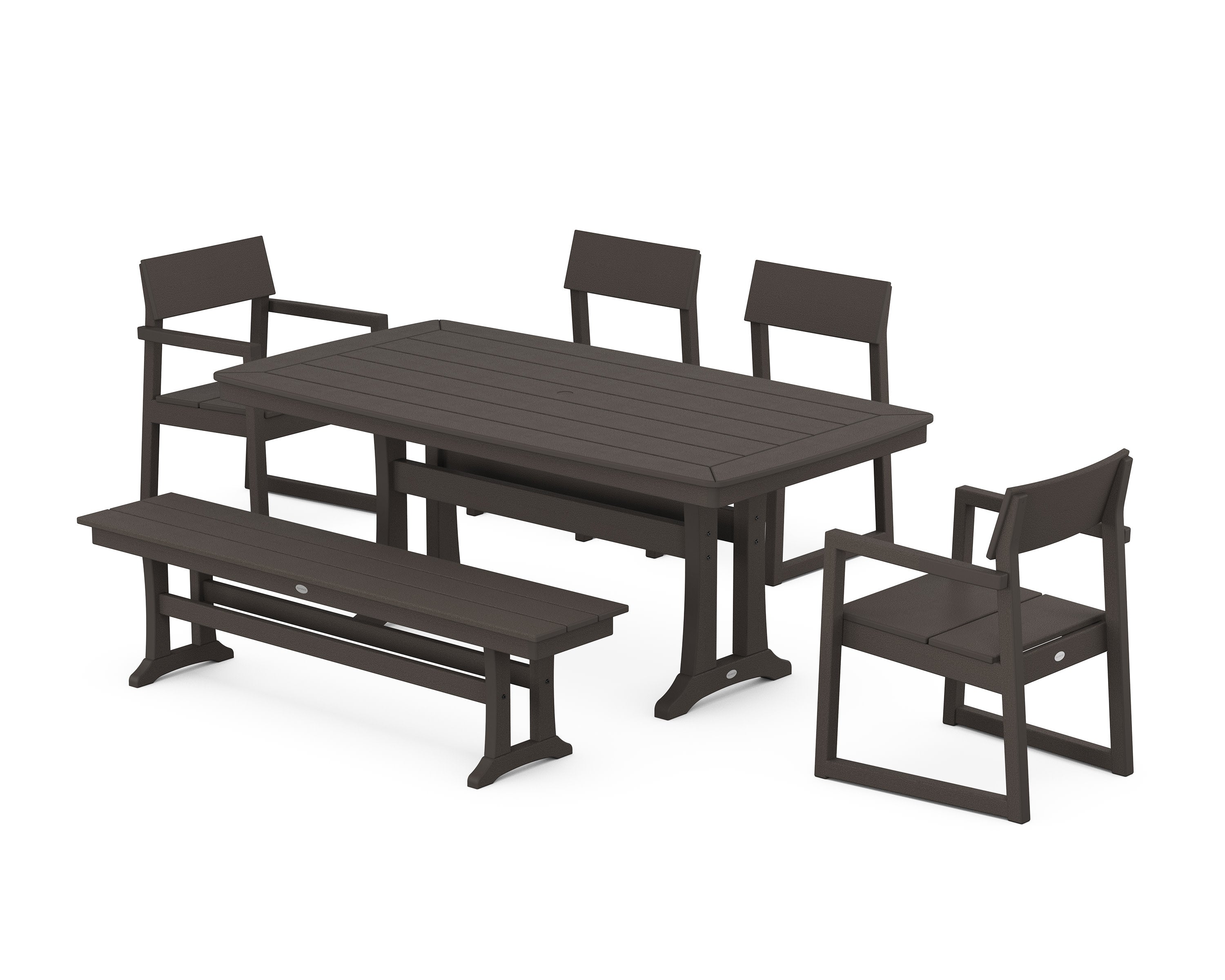 EDGE 6-Piece Dining Set with Trestle Legs in Vintage Coffee