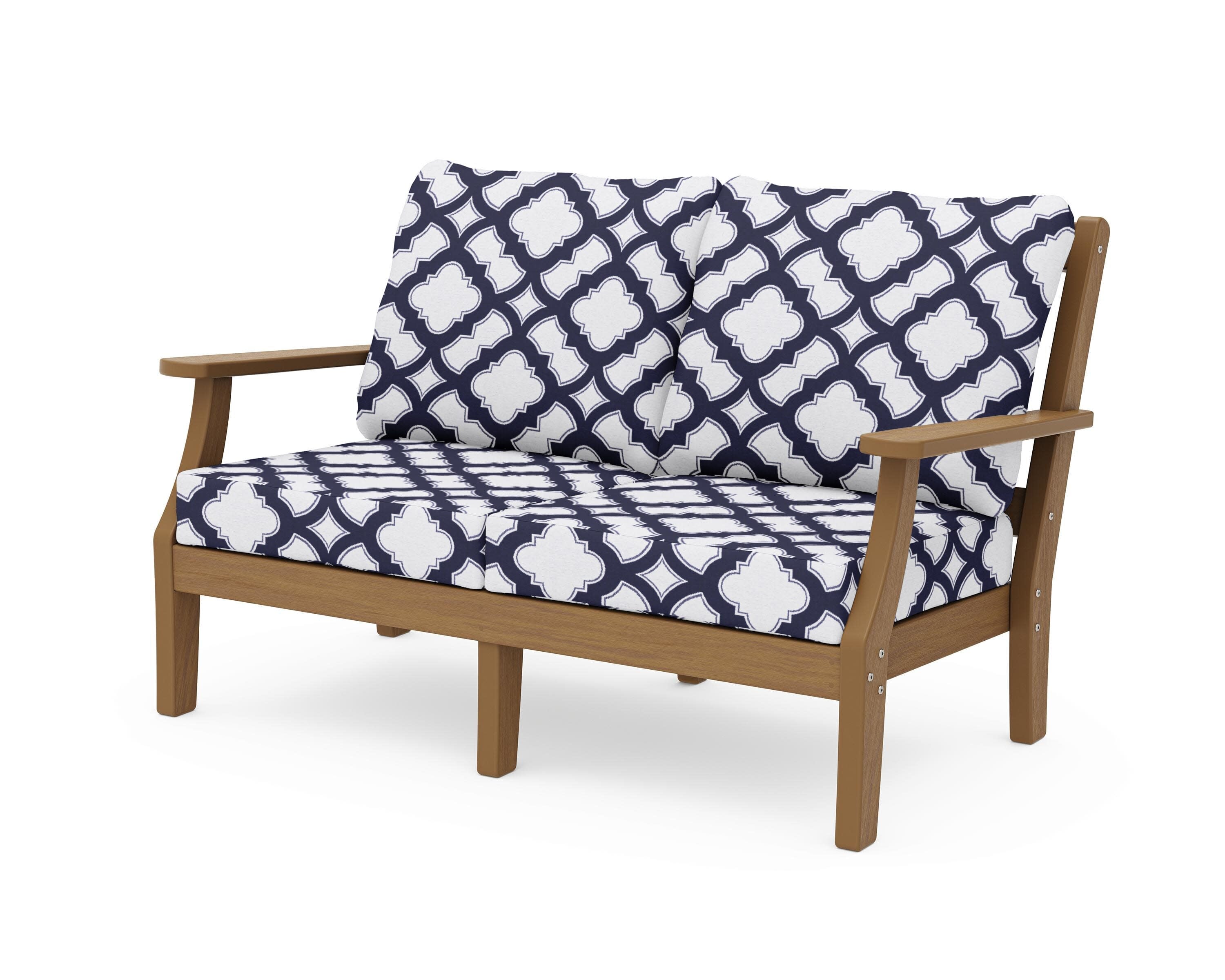Chinoiserie Deep Seating Loveseat in Natural / Trellis Navy