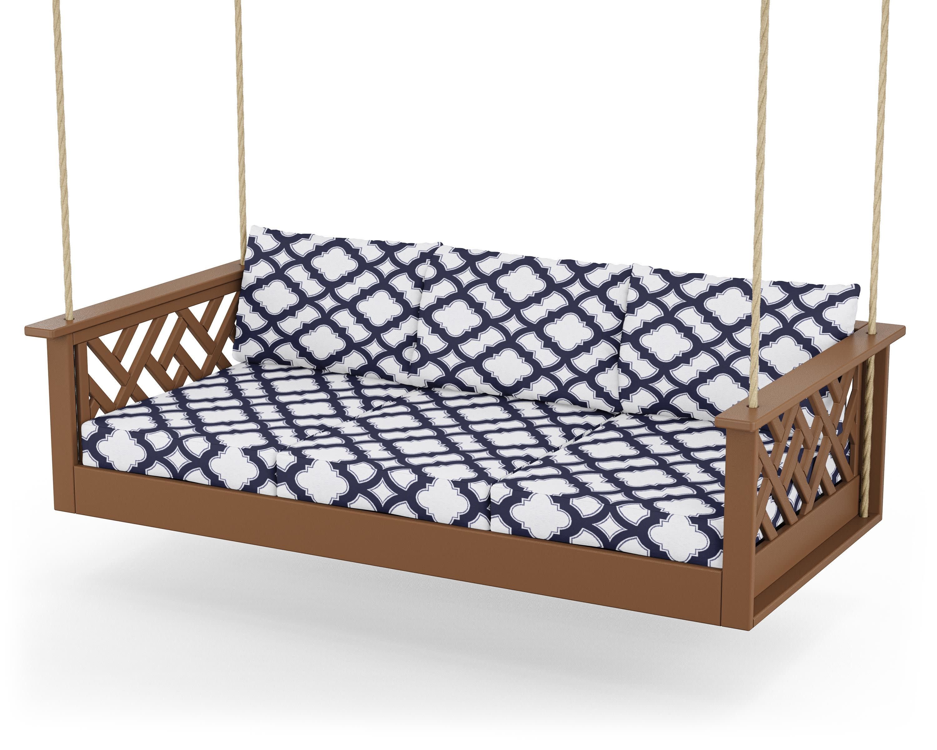 Chippendale Daybed Swing in Teak / Trellis Navy