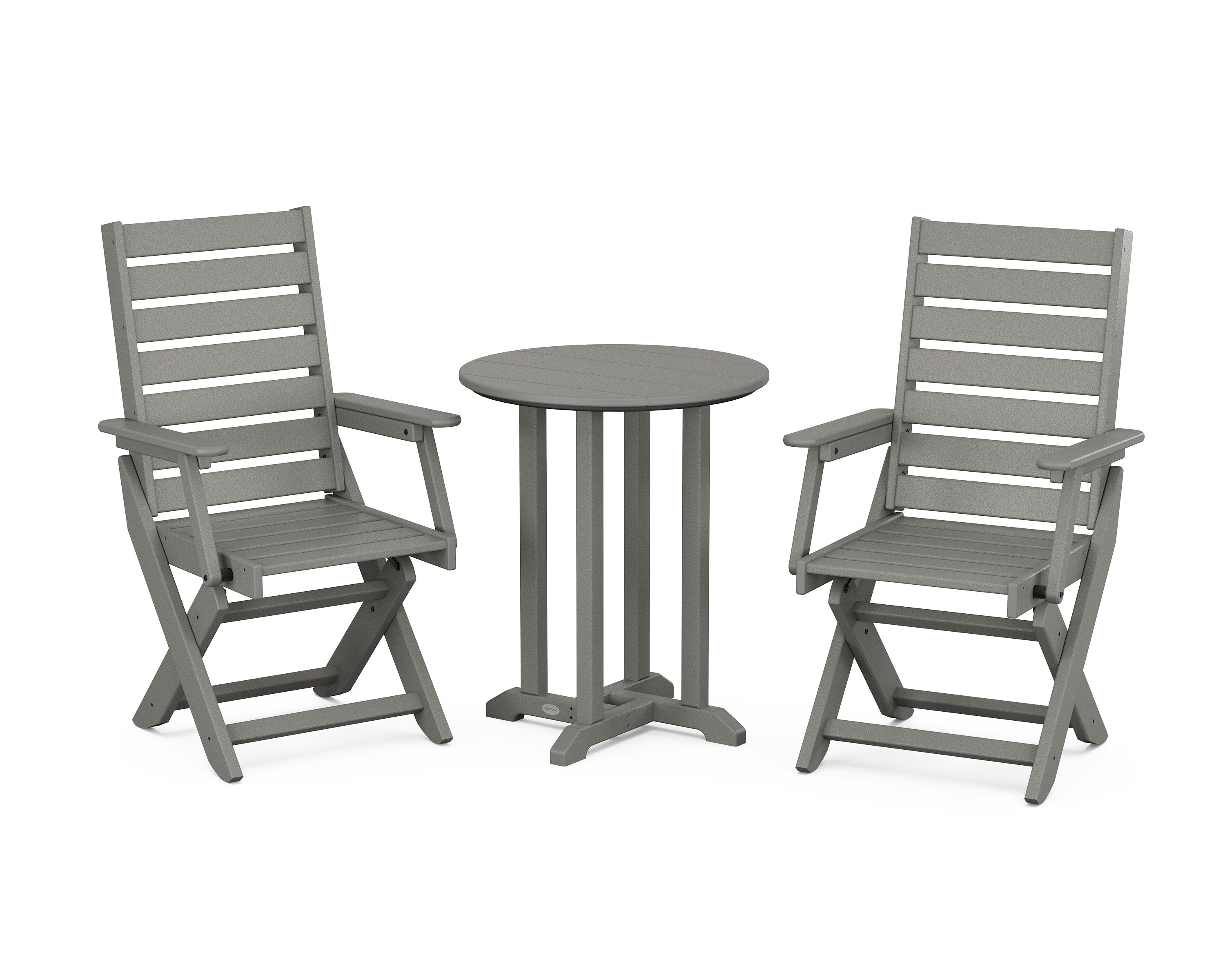Captain Folding Chair 3-Piece Round Bistro Dining Set in Slate Grey