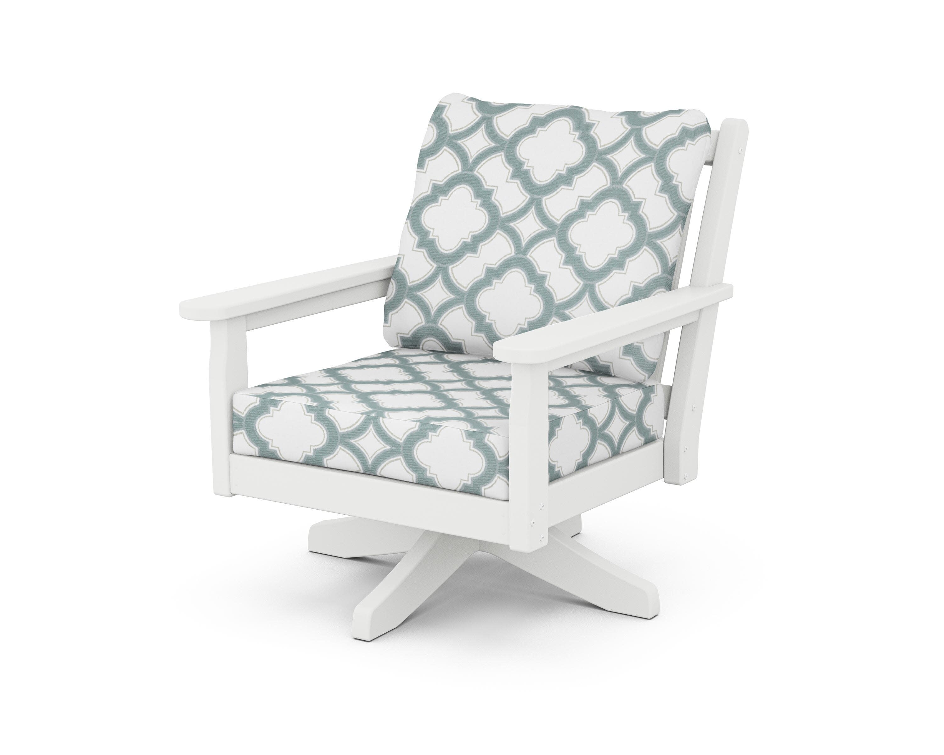 Chippendale Deep Seating Swivel Chair in White / Trellis Glacier Spa