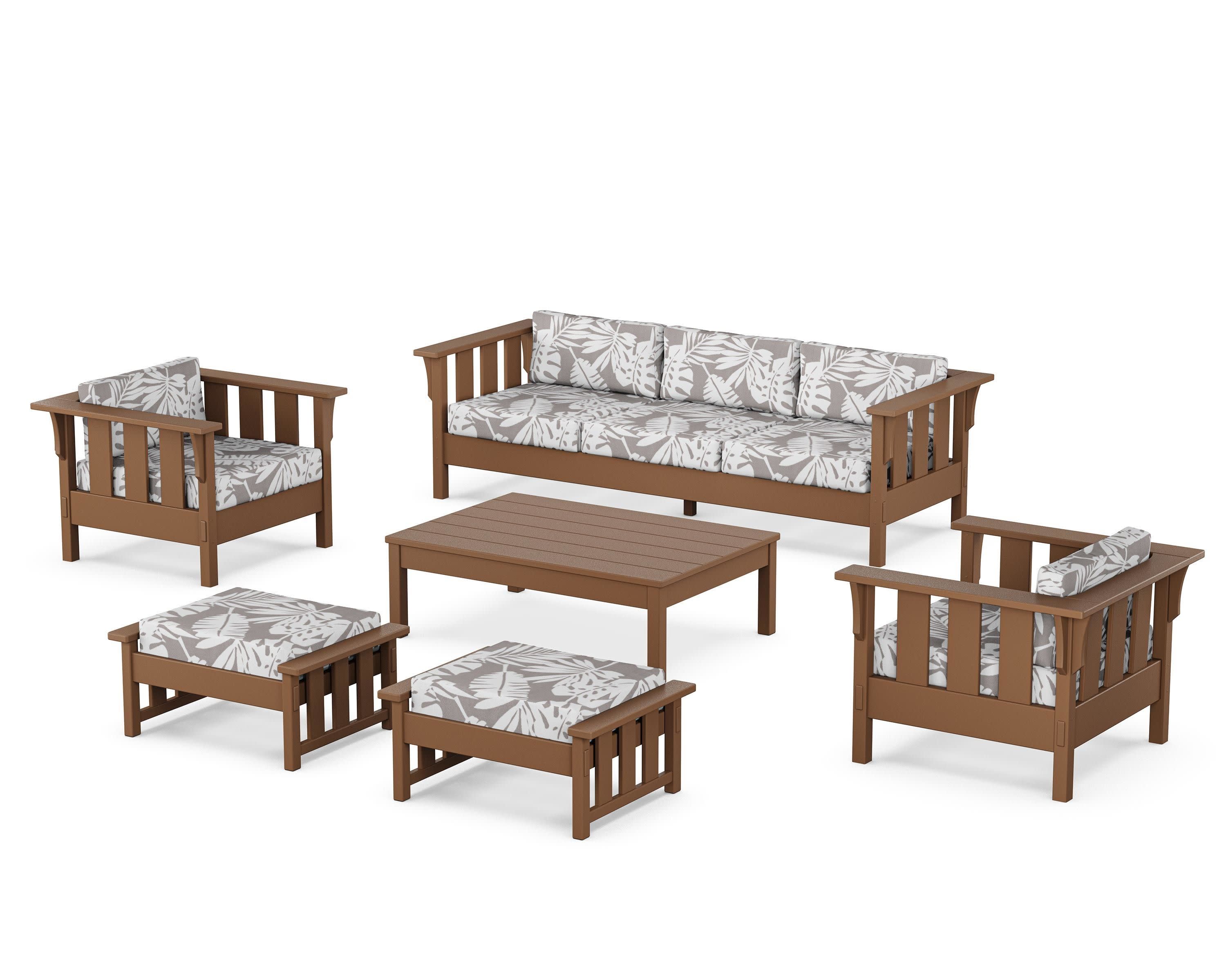 Acadia 6-Piece Lounge Sofa Set in Teak / Leaf Grey Mist