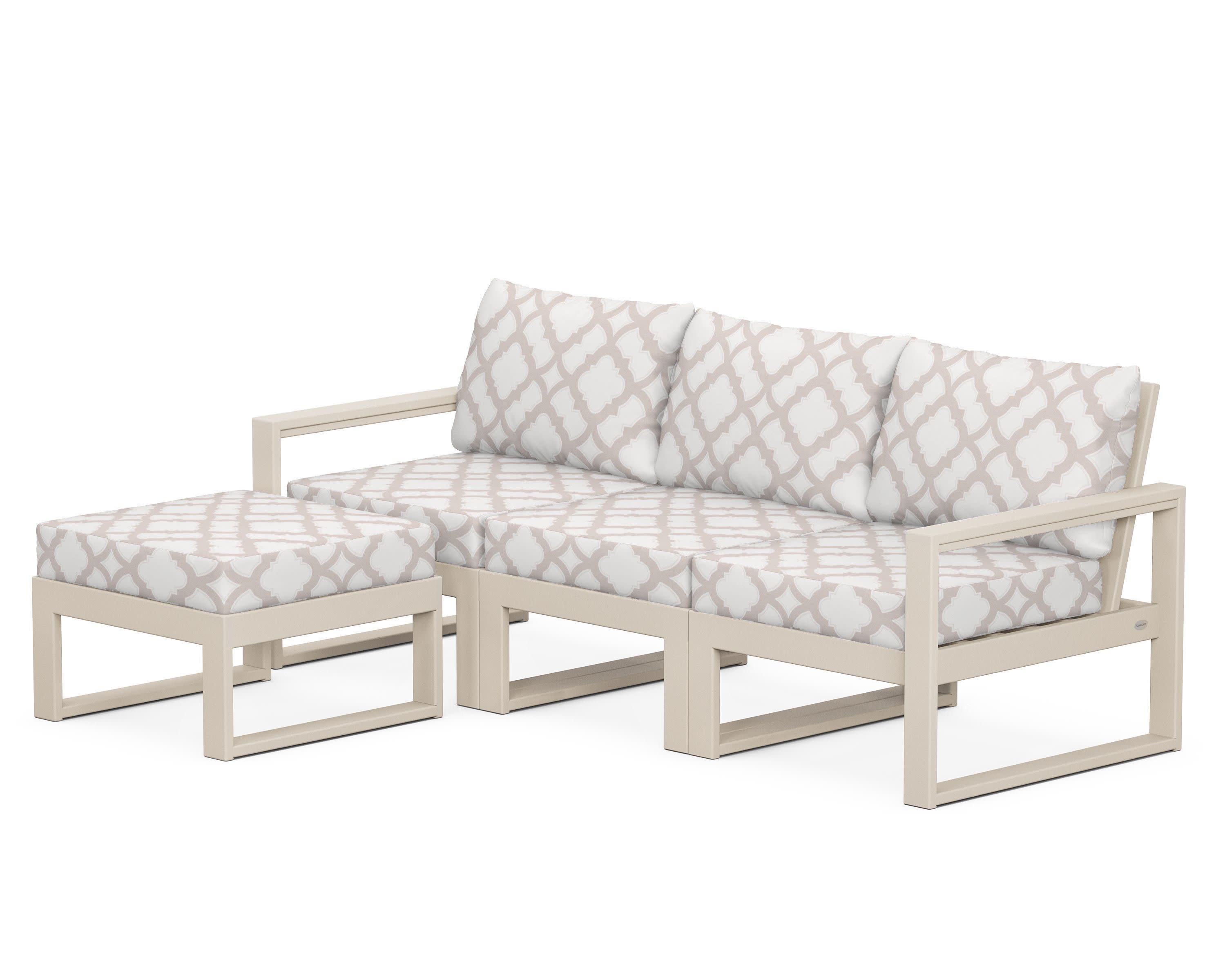 EDGE 4-Piece Modular Deep Seating Set with Ottoman in Sand / Trellis Dune Burlap
