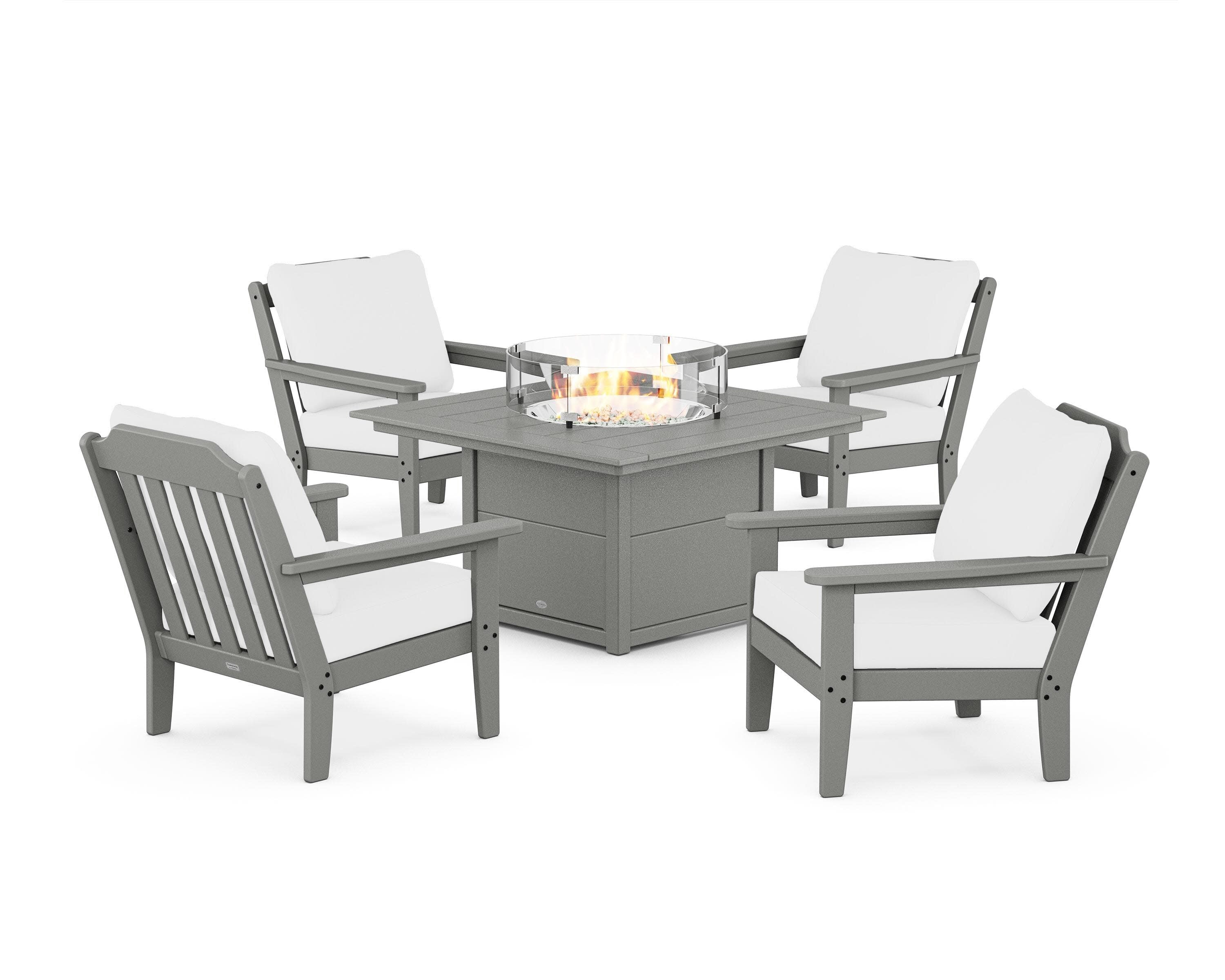 Cottage 5-Piece Deep Seating Set with Fire Pit Table in Slate Grey / Natural