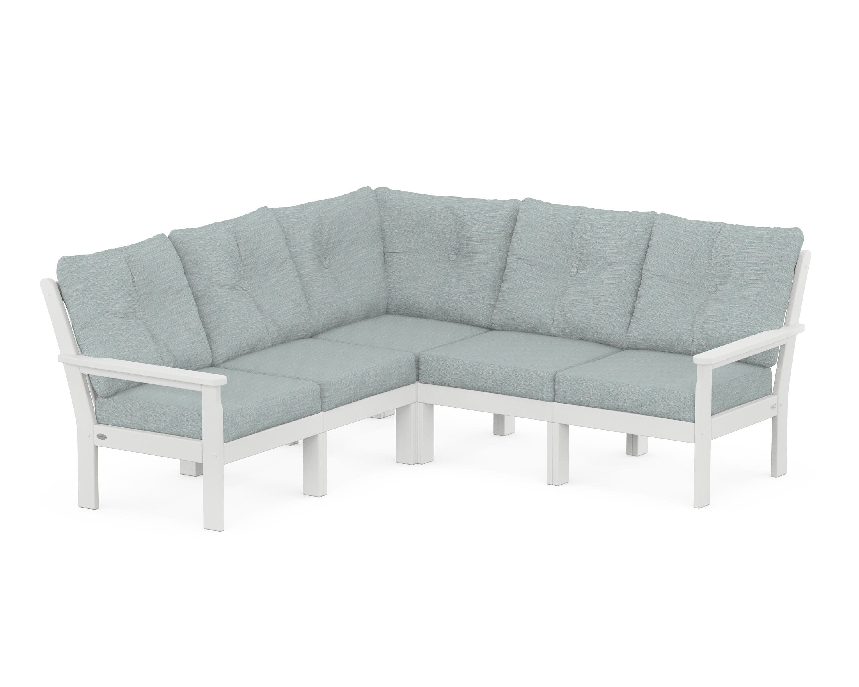 Vineyard 5-Piece Sectional in White / Soothe Mist