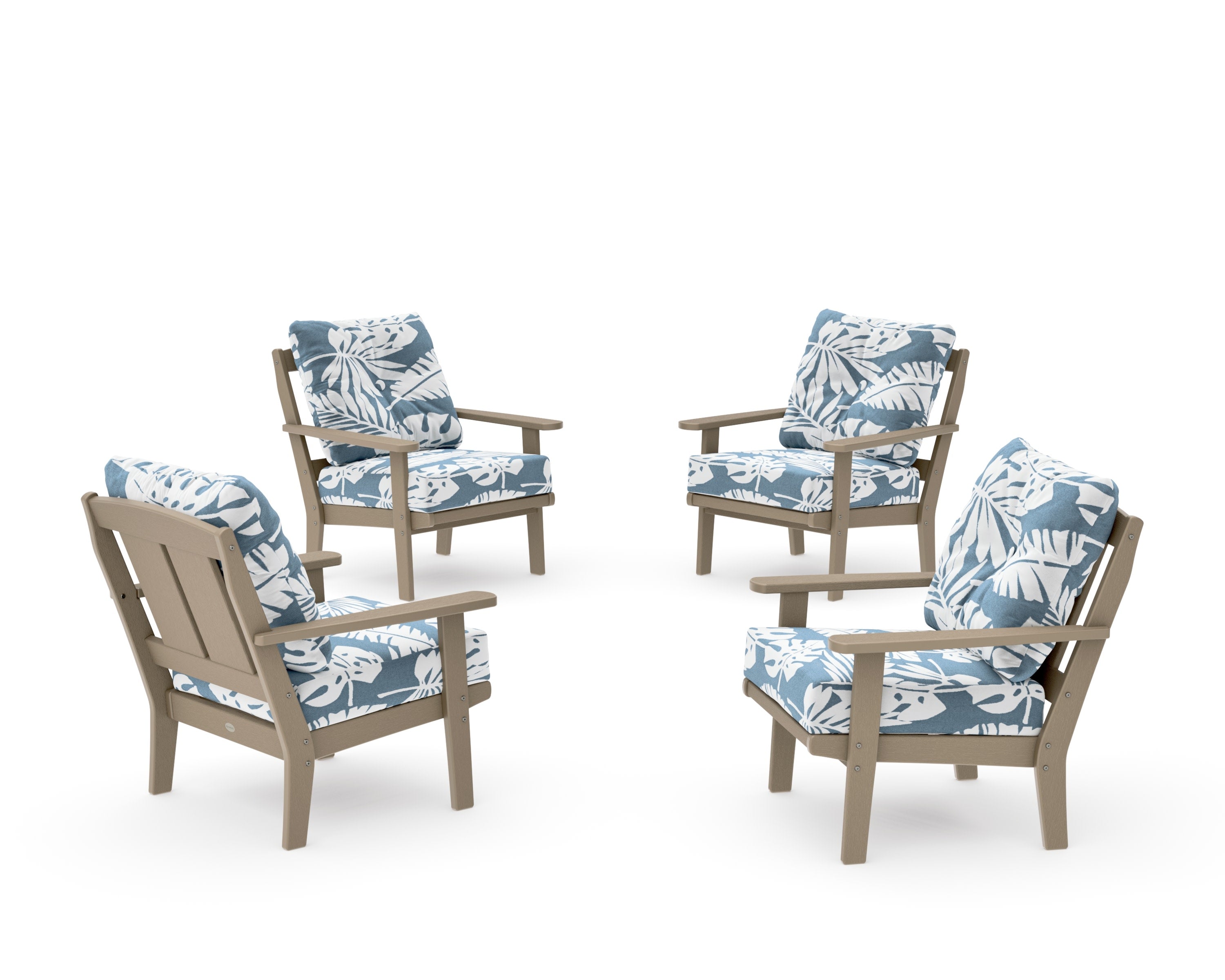 Mission 5-Piece Deep Seating Set with Fire Pit Table in Vintage Sahara / Leaf Sky Blue