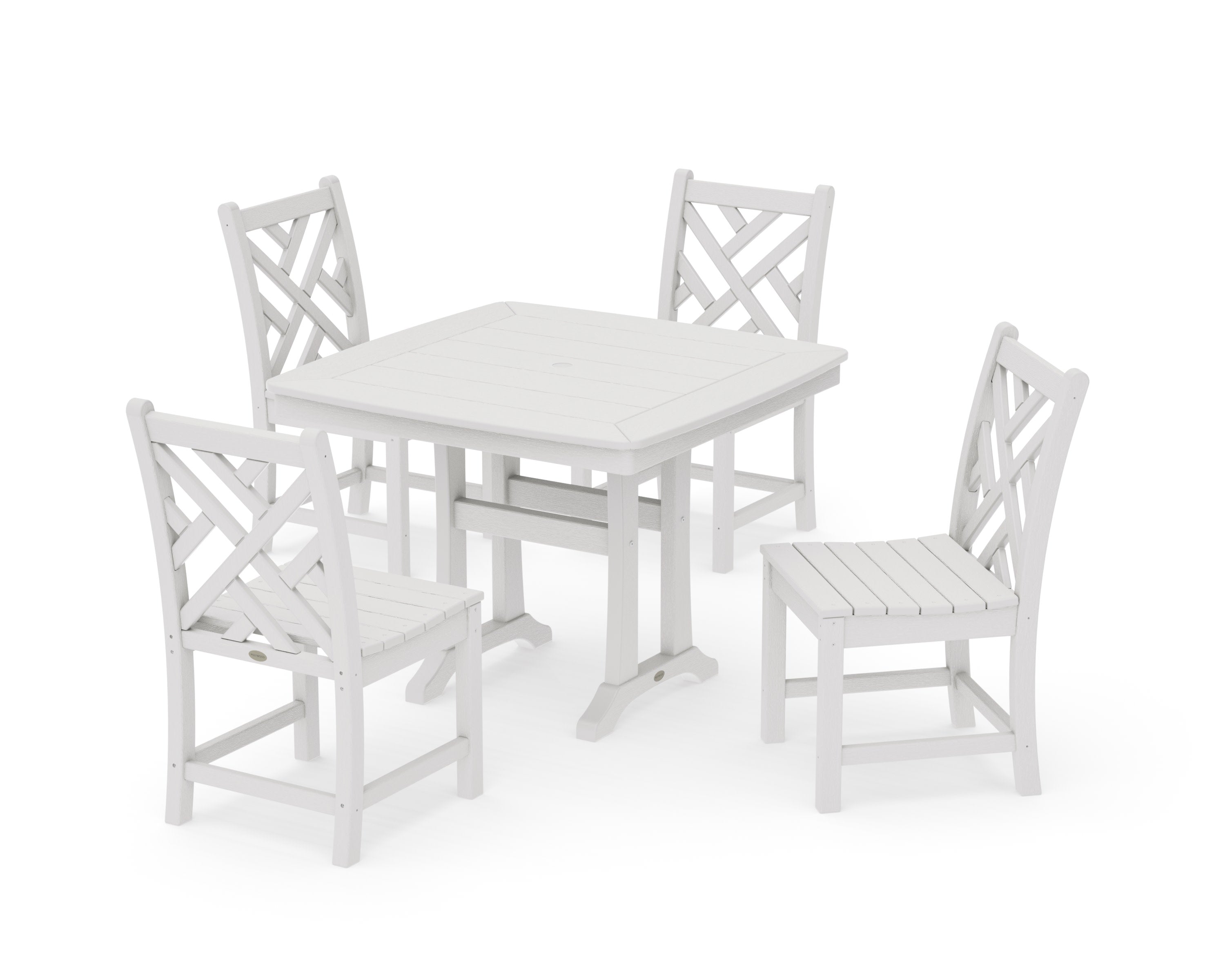 Chippendale Side Chair 5-Piece Dining Set with Trestle Legs in Vintage White