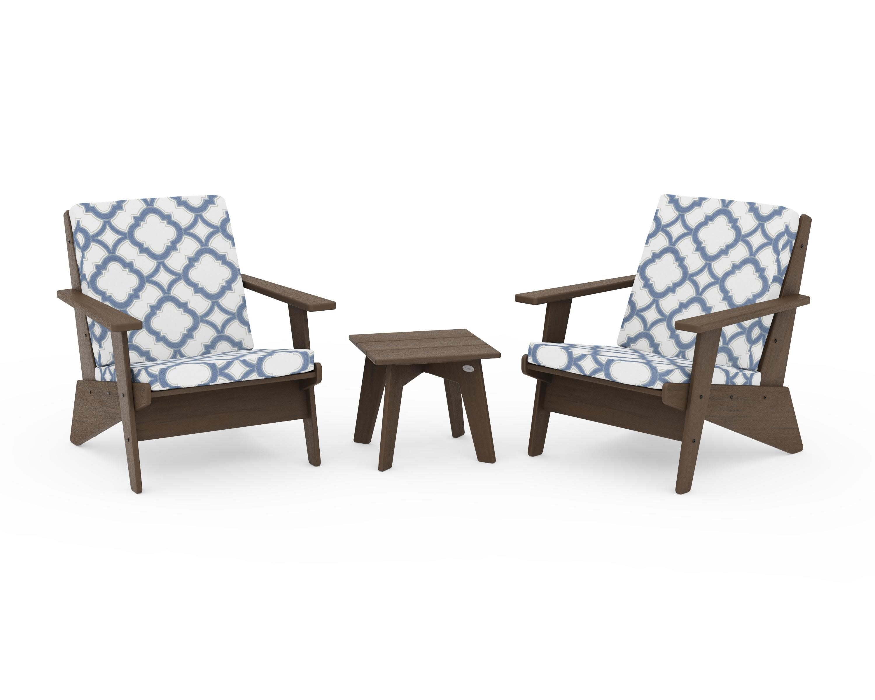 Riviera Modern Lounge 3-Piece Set in Kona / Trellis Sky Blue