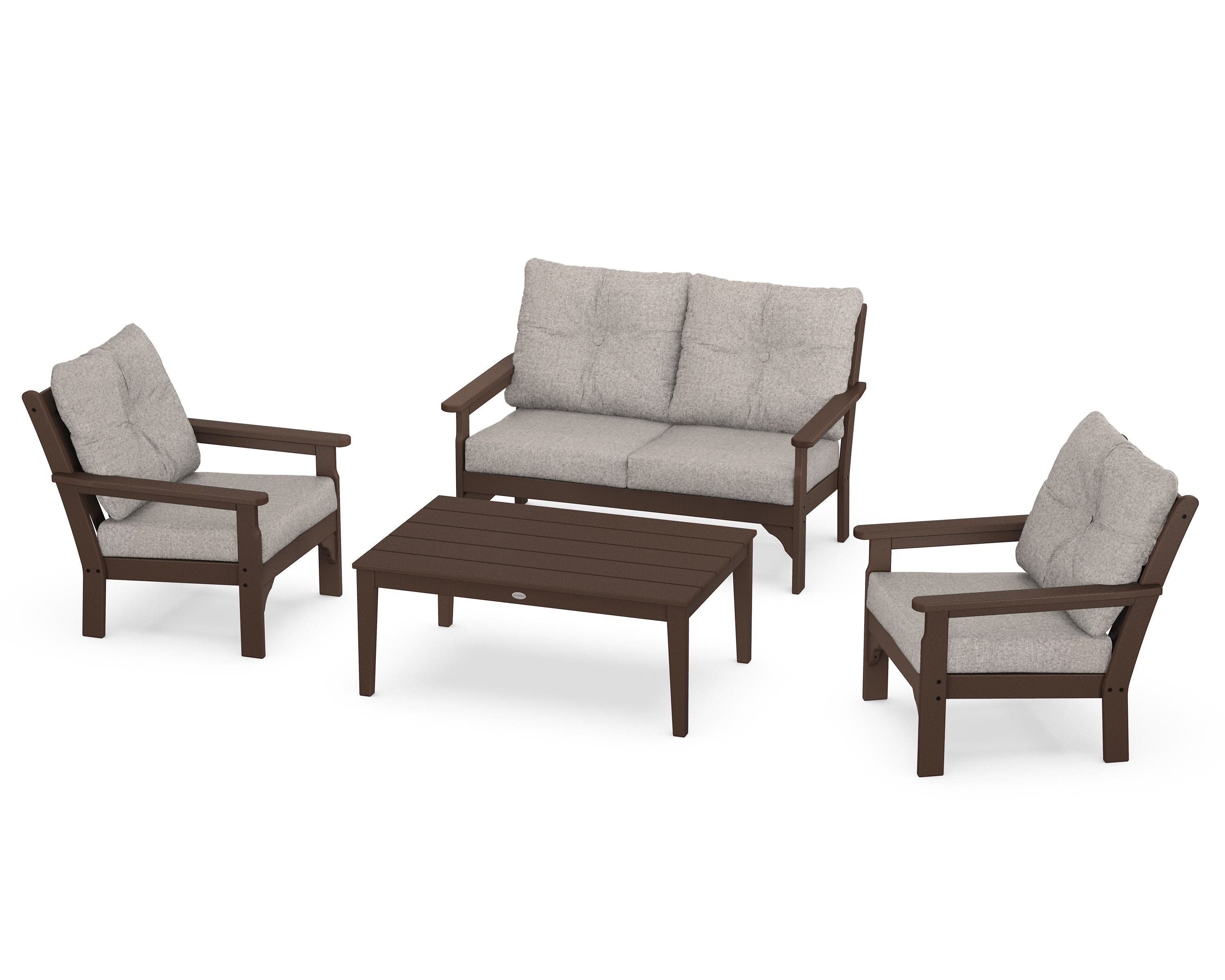 Vineyard 4-Piece Deep Seating Set in Mahogany / Weathered Tweed