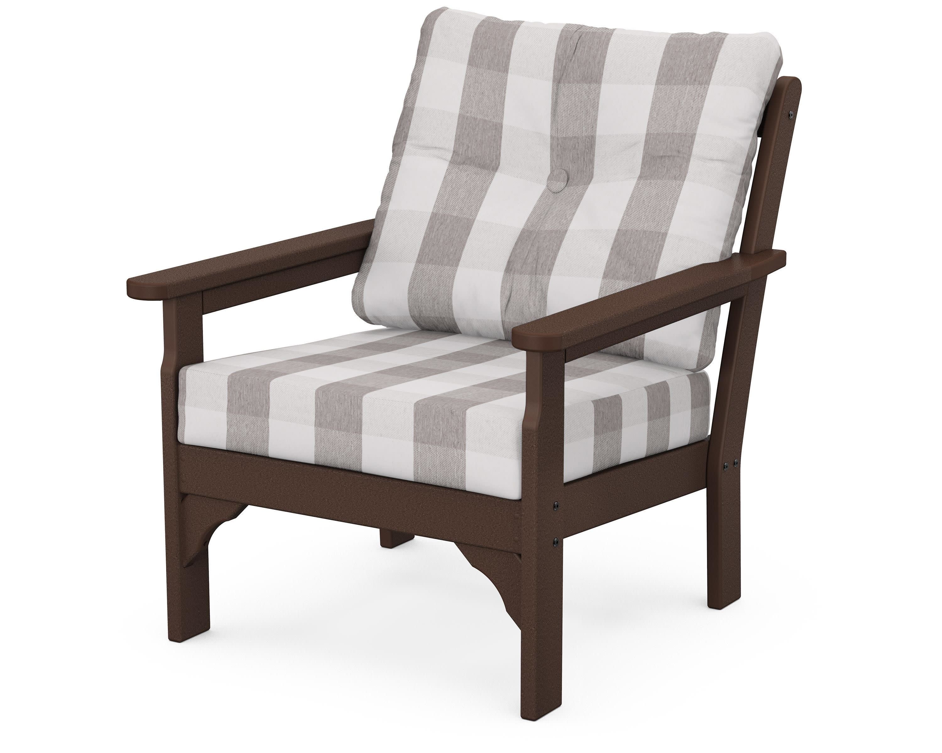 Vineyard Deep Seating Chair in Mahogany / Buffalo Plaid Grey Mist
