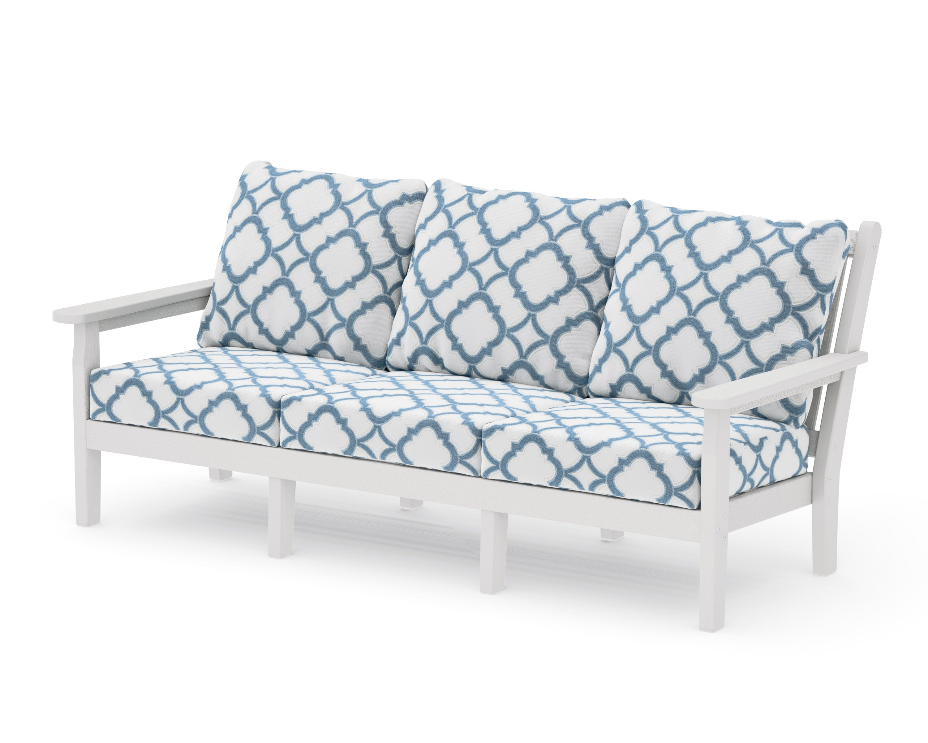 Chippendale Deep Seating Sofa in Vintage White / Trellis Sky Blue