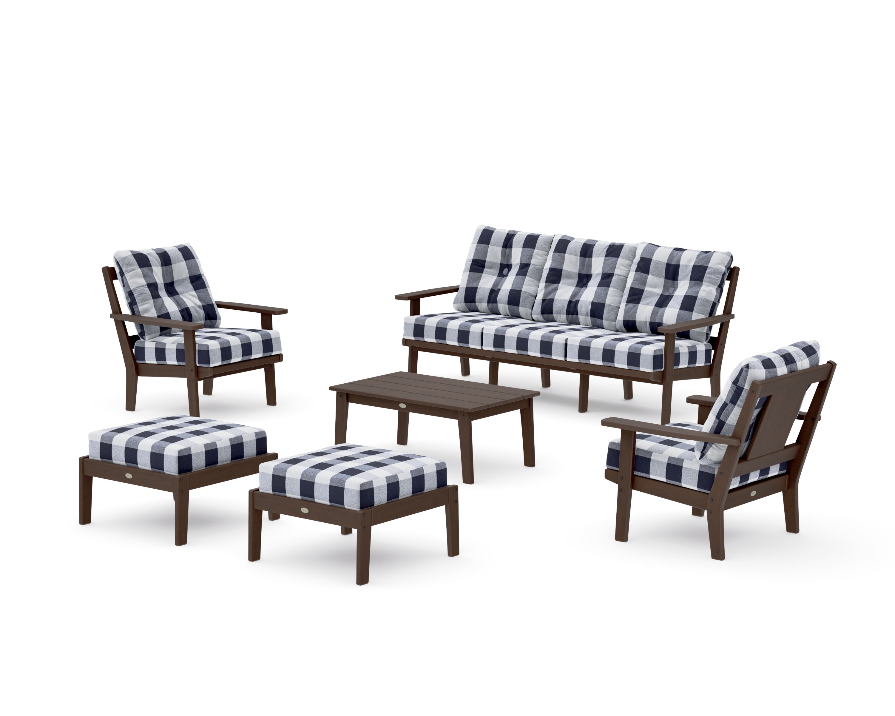 Prairie 6-Piece Lounge Sofa Set in Kona / Buffalo Plaid Navy