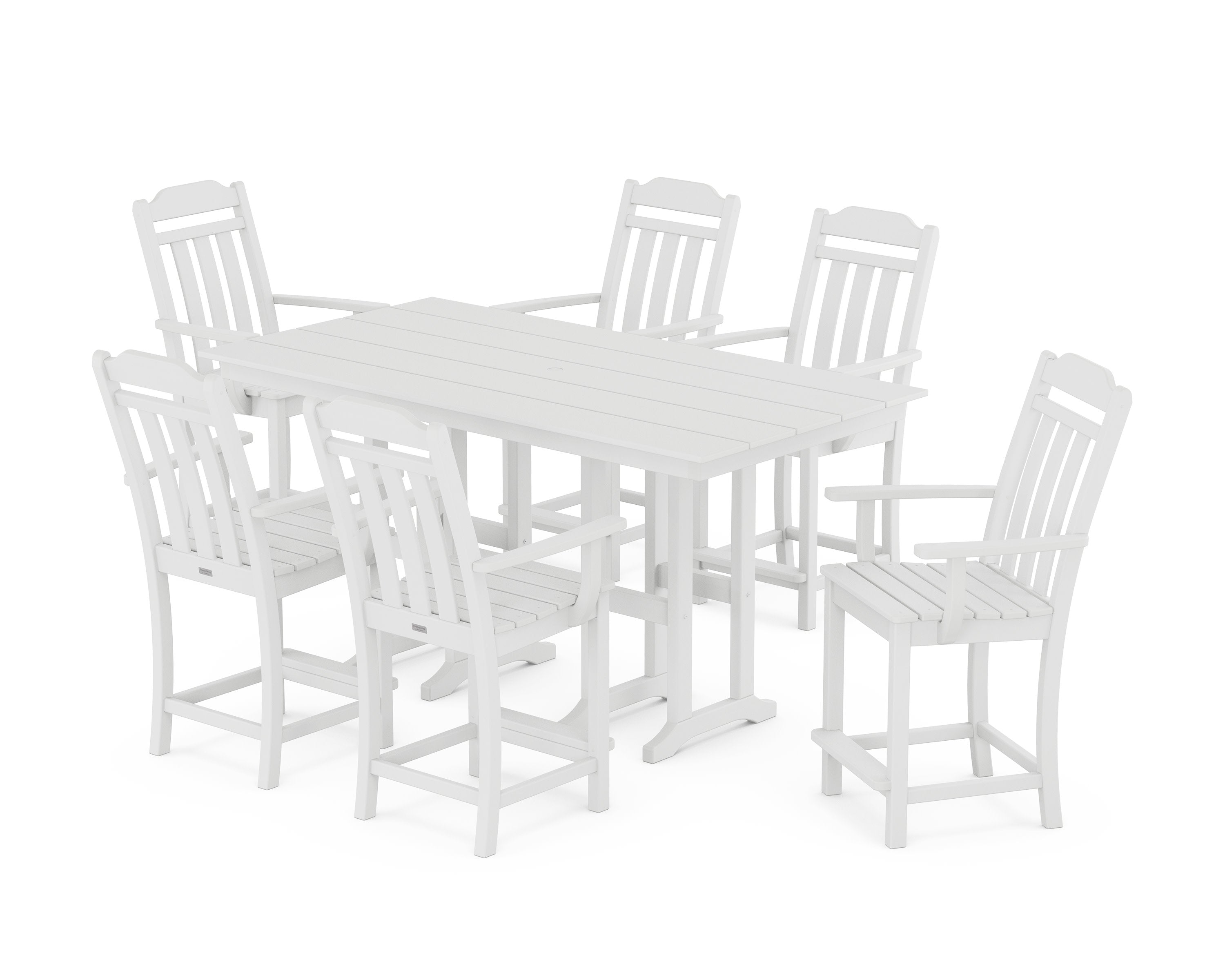 Cottage Arm Chair 7-Piece Farmhouse Counter Set in White