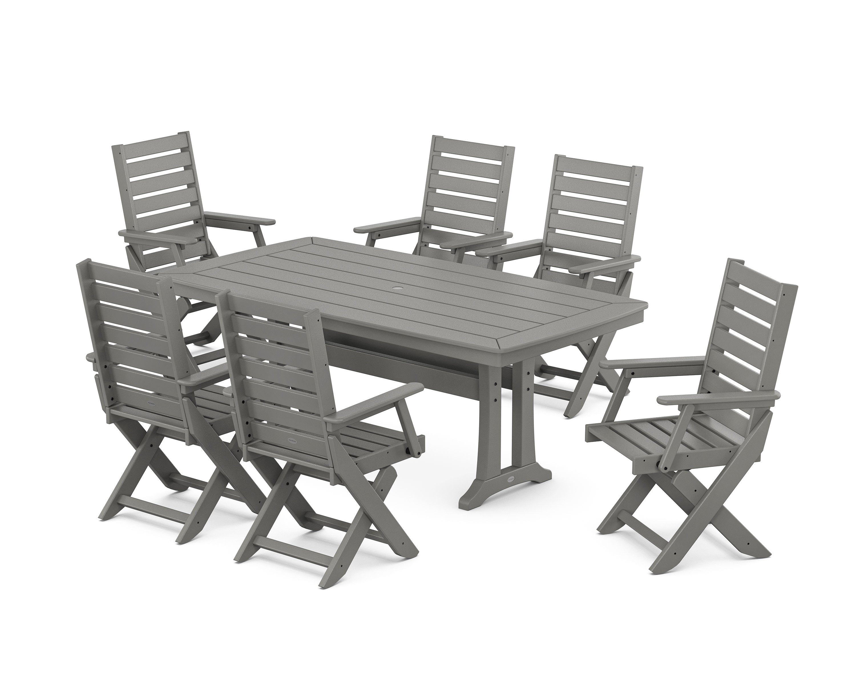 Captain Folding Chair 7-Piece Dining Set with Trestle Legs in Slate Grey